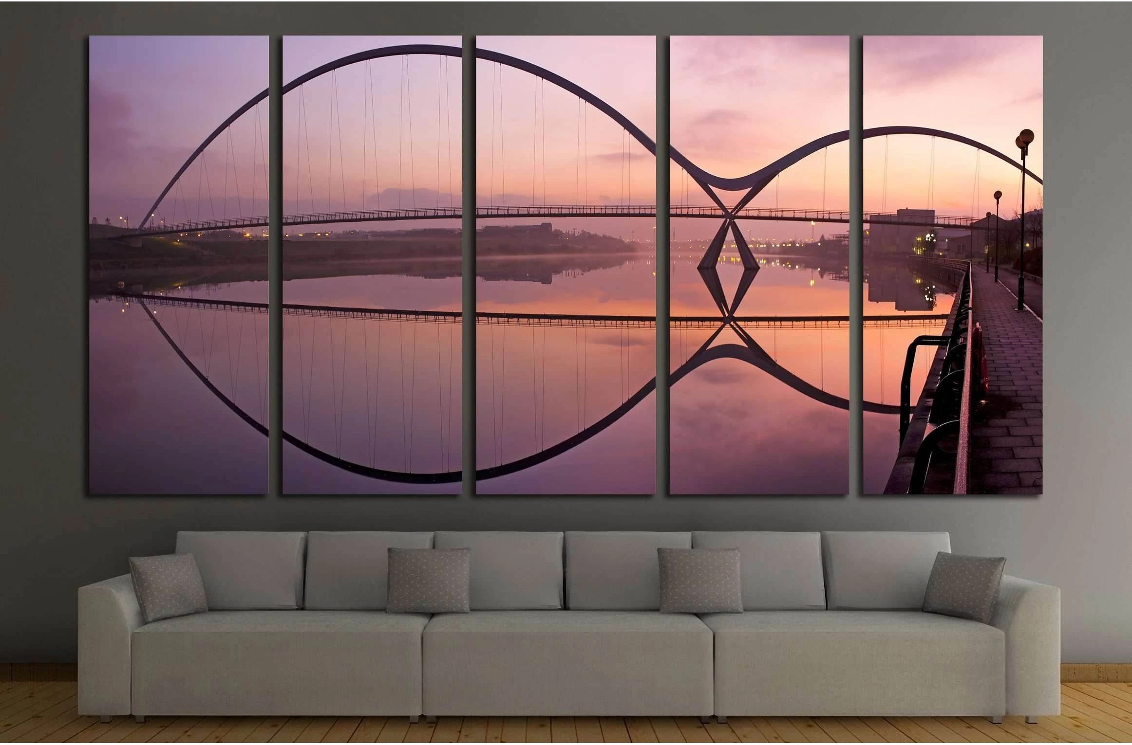Infinity Bridge in Stockton-on-Tees across the river Tees at sunrise №1665 Ready to Hang Canvas Print - Zellart Canvas Prints ALL_Products, s-1665