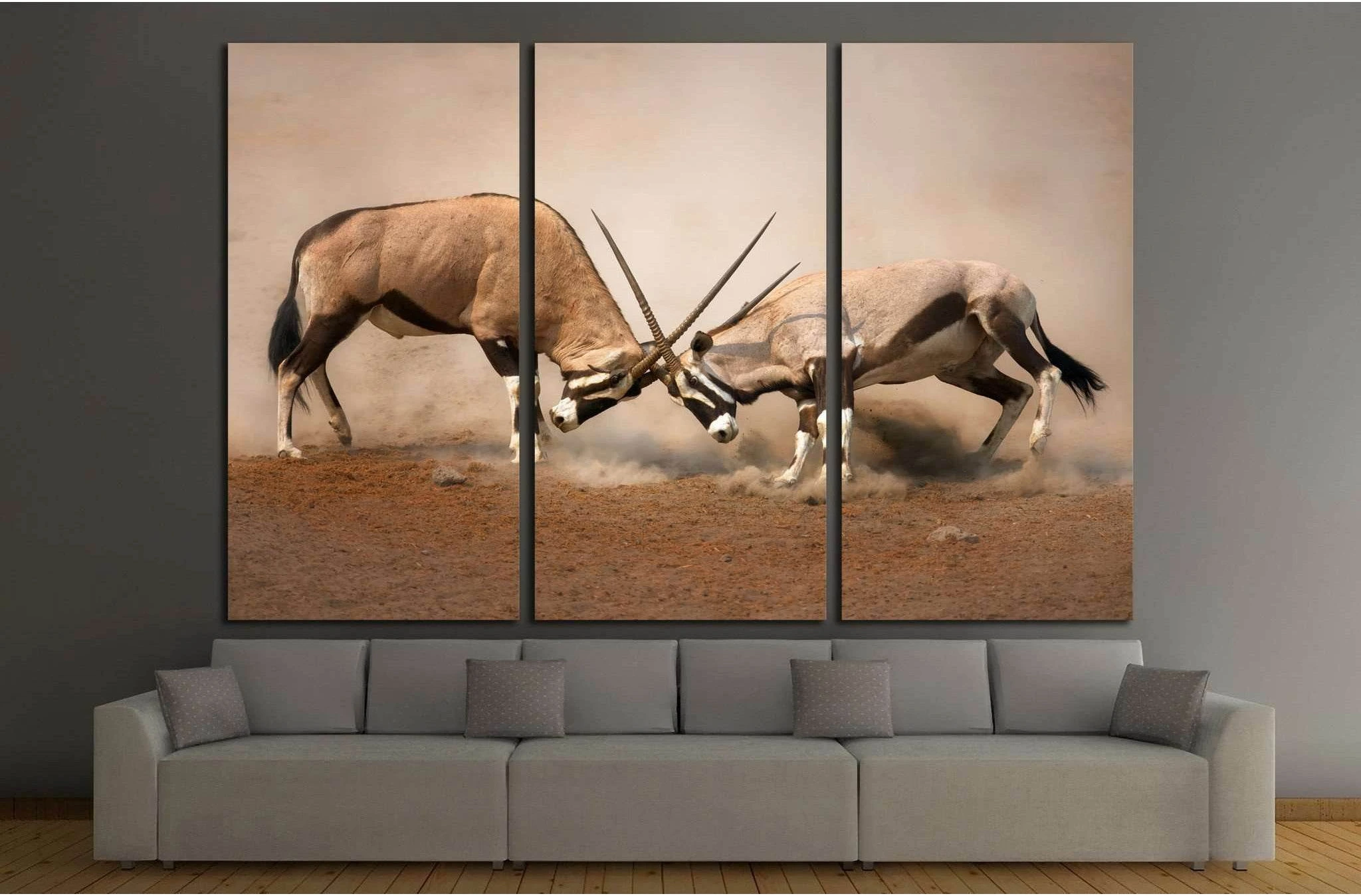 Intense fight between two male Gemsbok on dusty plains of Etosha №1838 Ready to Hang Canvas Print - Zellart Canvas Prints ALL_Products, s-1838