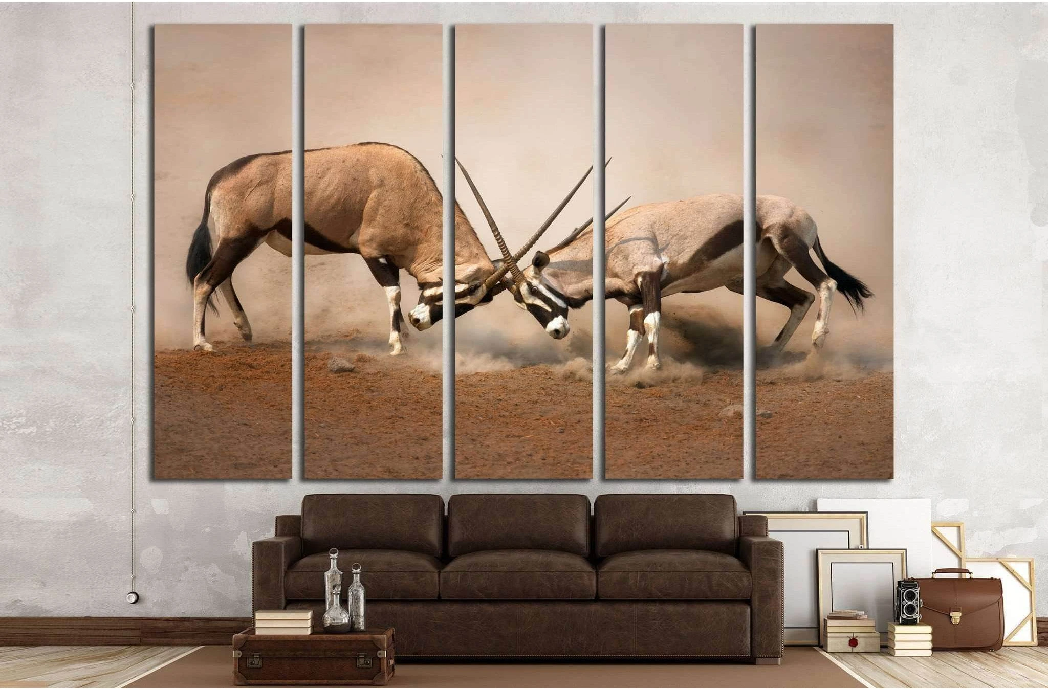 Intense fight between two male Gemsbok on dusty plains of Etosha №1838 Ready to Hang Canvas Print - Zellart Canvas Prints ALL_Products, s-1838