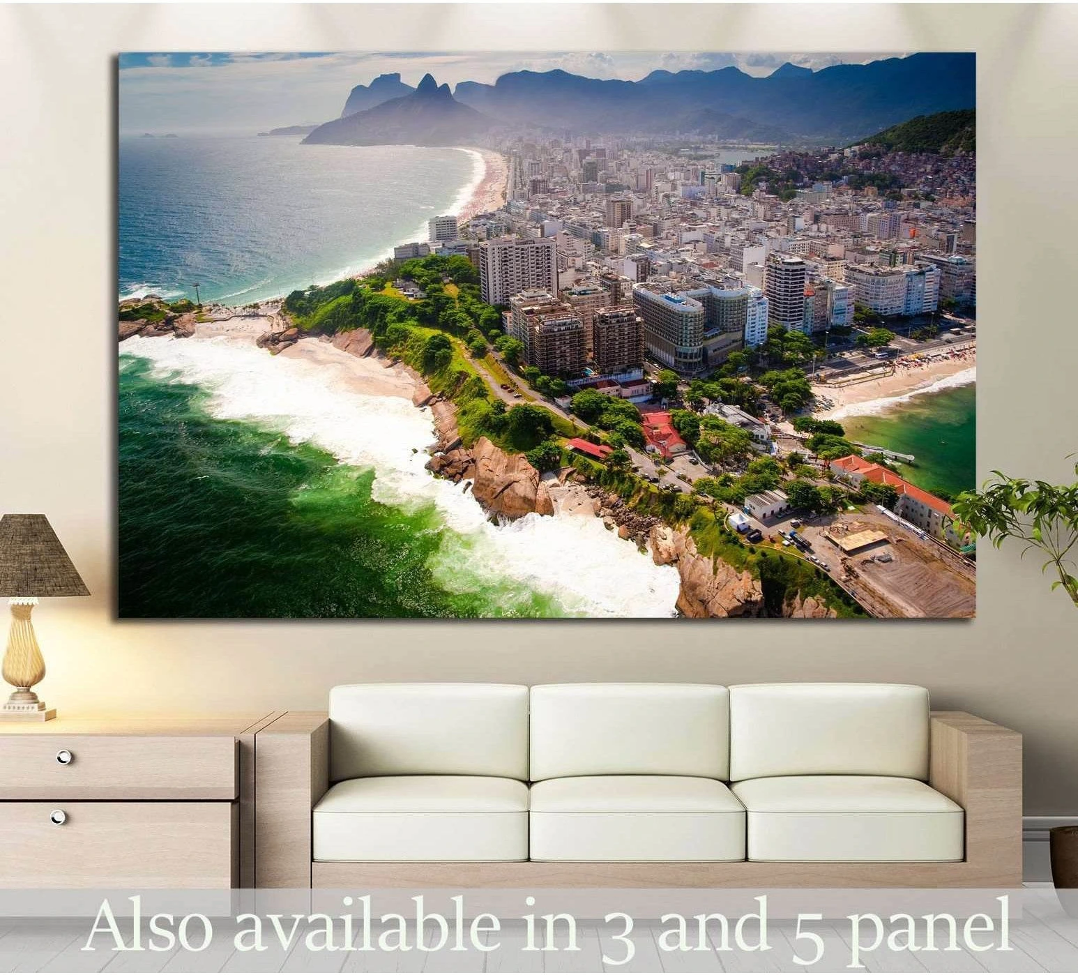 Aerial Rio de Janeiro beach canvas print with Ipanema, Copacabana, and coastal skyline