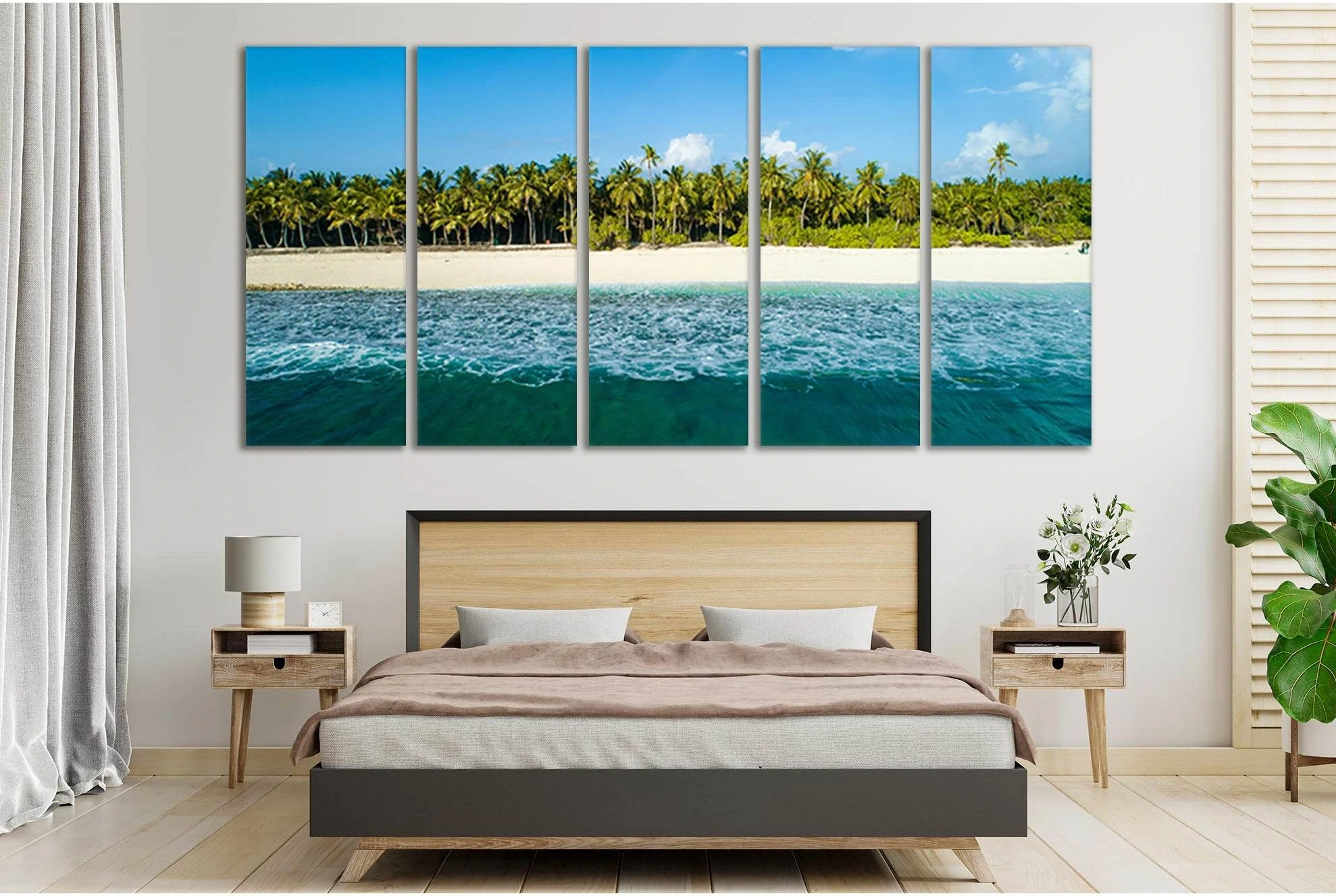 Tropical Ocean & Palm Trees Canvas Print Wall Art showing blue ocean wall art with water and coastal depth.