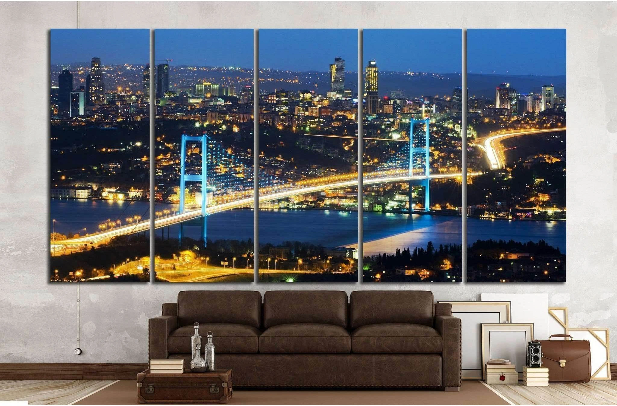 Istanbul Nights, Istanbul Turkey Bosporus Bridge №1260 Ready to Hang Canvas Print - Zellart Canvas Prints ALL_Products, s-1260