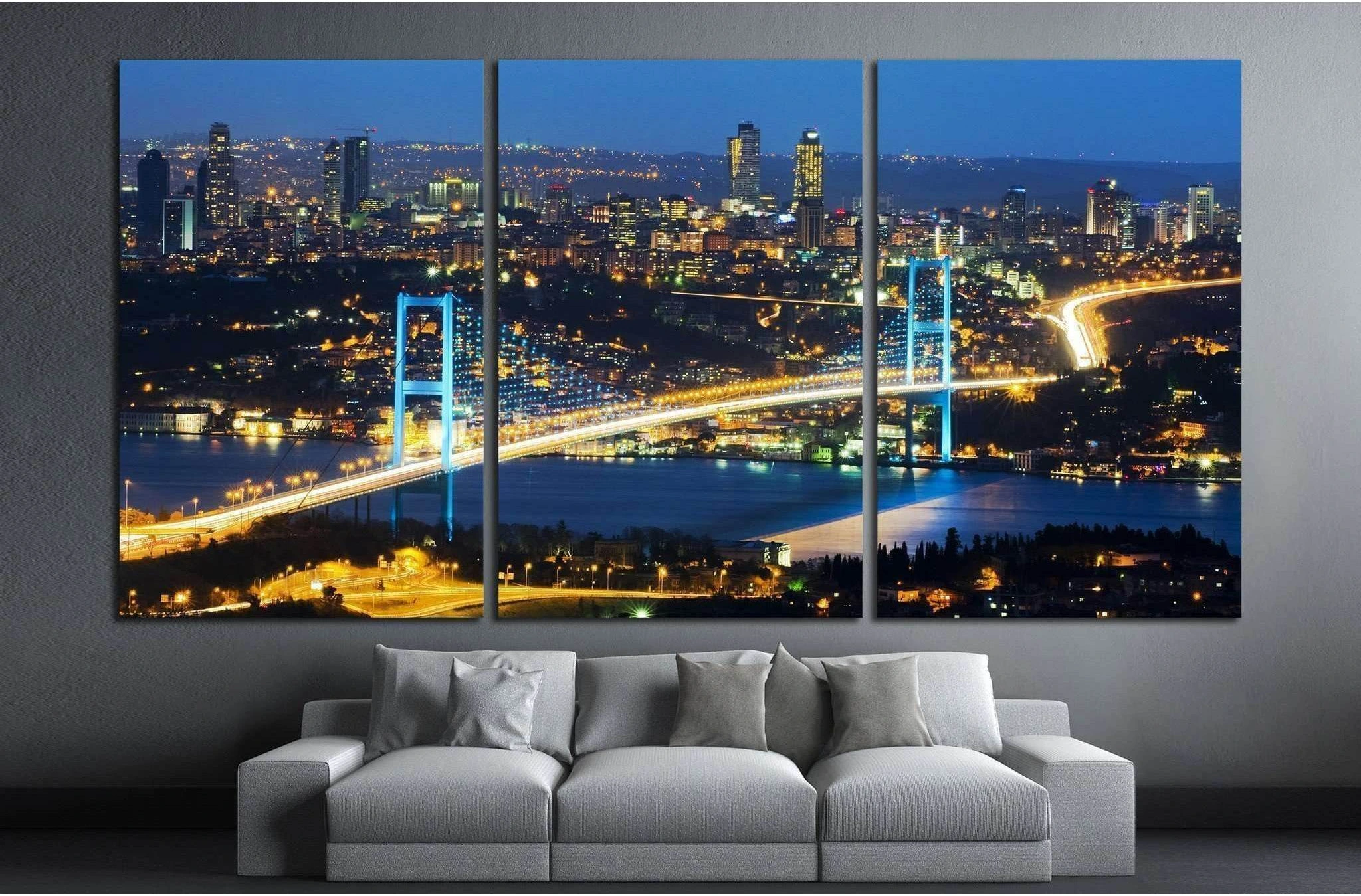 Istanbul Nights, Istanbul Turkey Bosporus Bridge №1260 Ready to Hang Canvas Print - Zellart Canvas Prints ALL_Products, s-1260