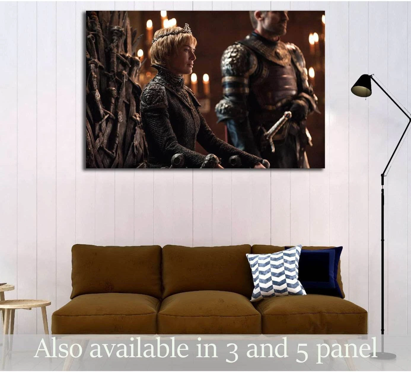 Jaime and Cersei Lannister canvas print in a candlelit throne room above a sofa