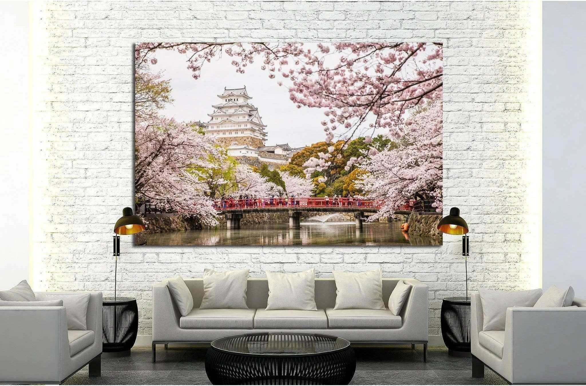 Japan Himeji castle, White Heron Castle, sakura cherry blossom season №1808 Ready to Hang Canvas Print - Zellart Canvas Prints ALL_Products, s-1808