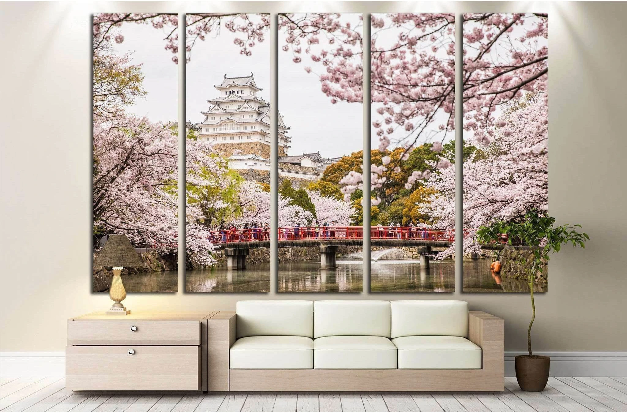 Japan Himeji castle, White Heron Castle, sakura cherry blossom season №1808 Ready to Hang Canvas Print - Zellart Canvas Prints ALL_Products, s-1808