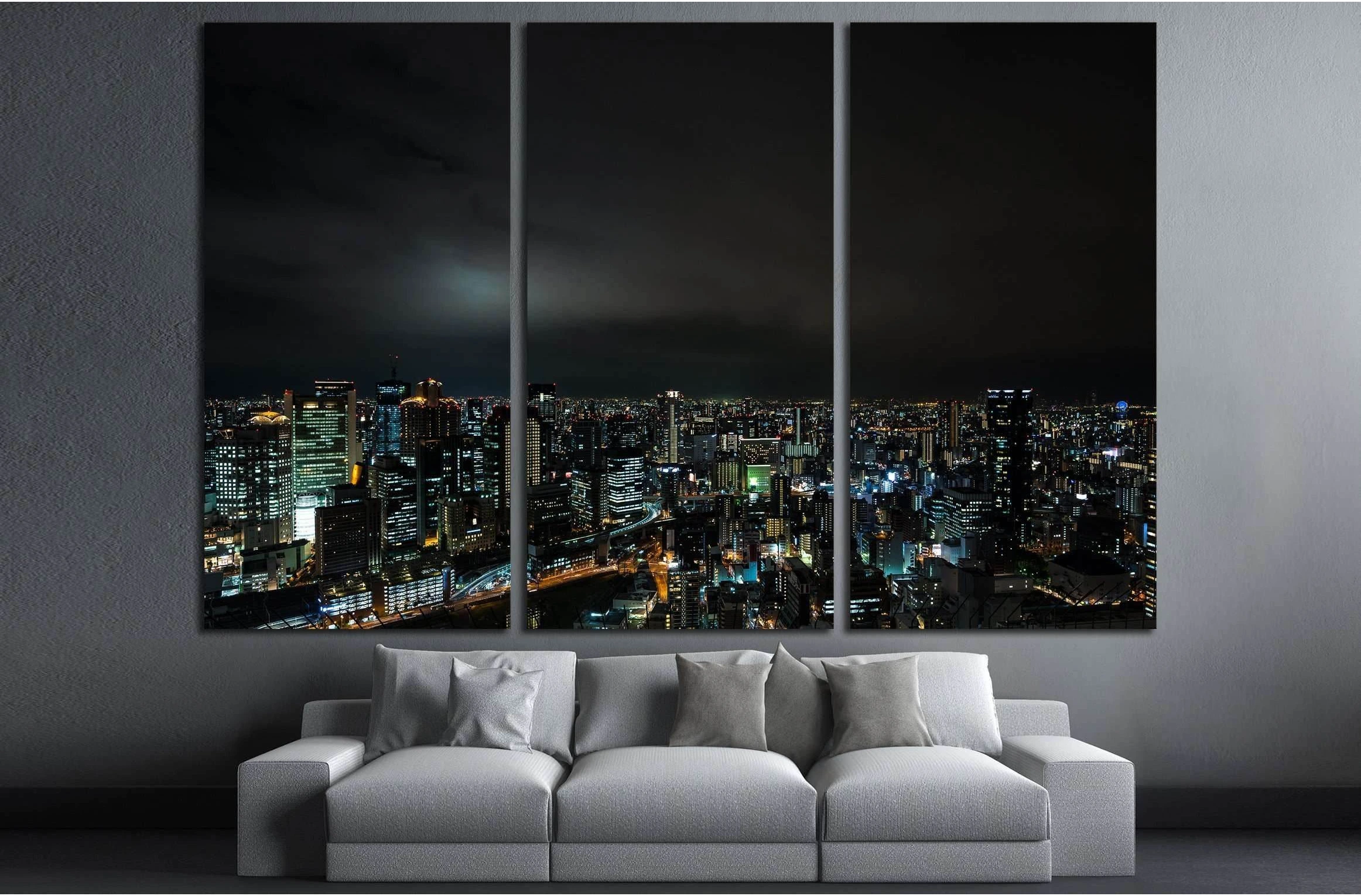 JAPAN Osaka Nightscape from Umeda Sky Building №2975 Ready to Hang Canvas Print - Zellart Canvas Prints ALL_Products, s-2975