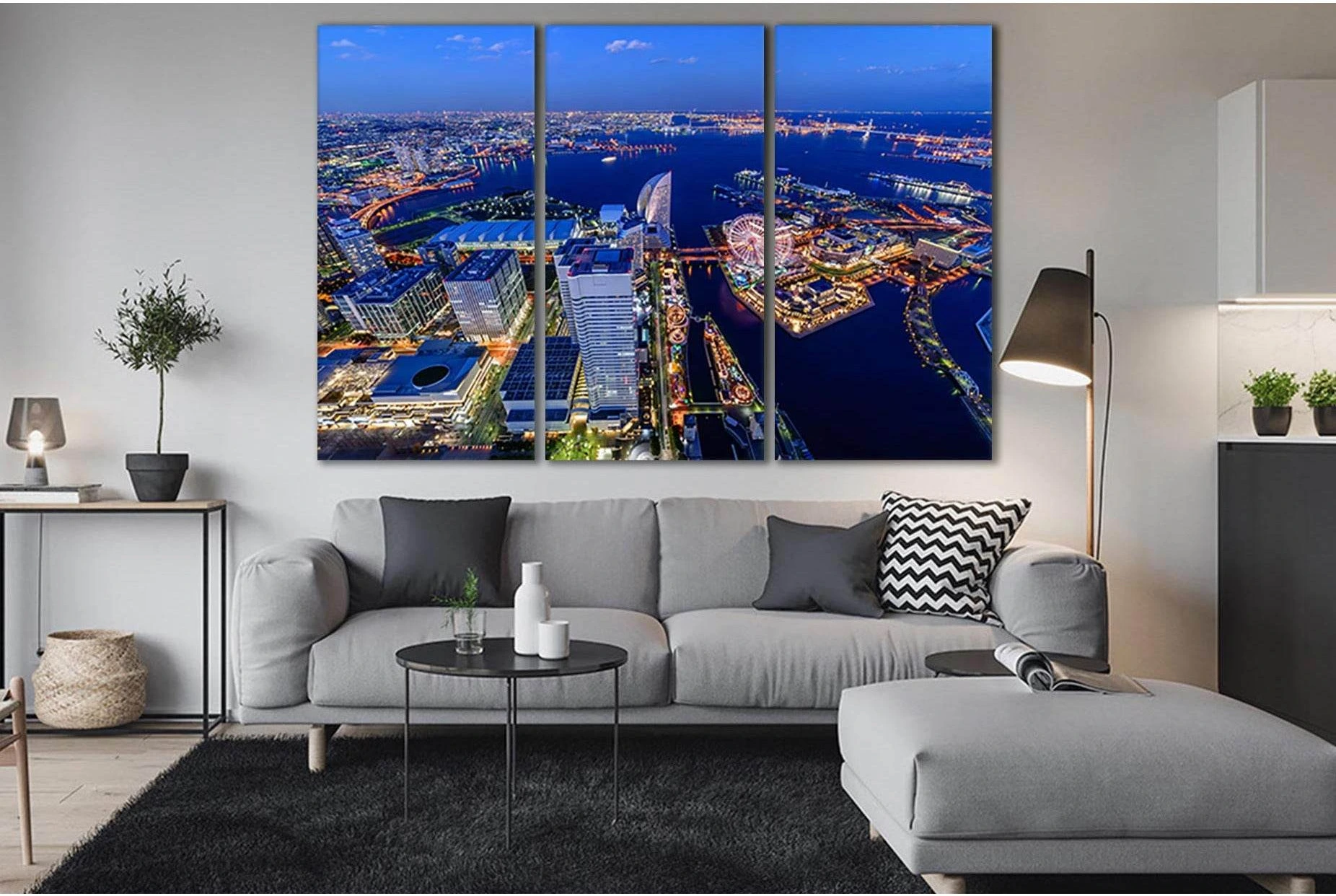 Japan Skyscrapers Yokohama River №SL307 Ready to Hang Canvas Print - Zellart Canvas Prints 0new, ALL_Products, Cityscapes & Skylines