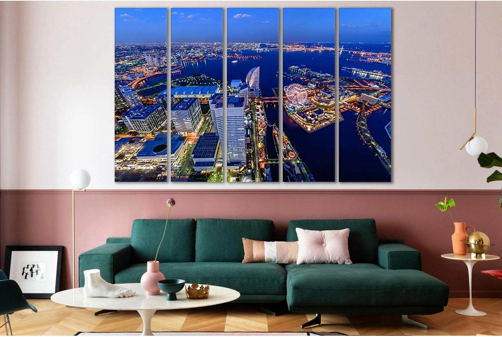 Japan Skyscrapers Yokohama River №SL307 Ready to Hang Canvas Print - Zellart Canvas Prints 0new, ALL_Products, Cityscapes & Skylines