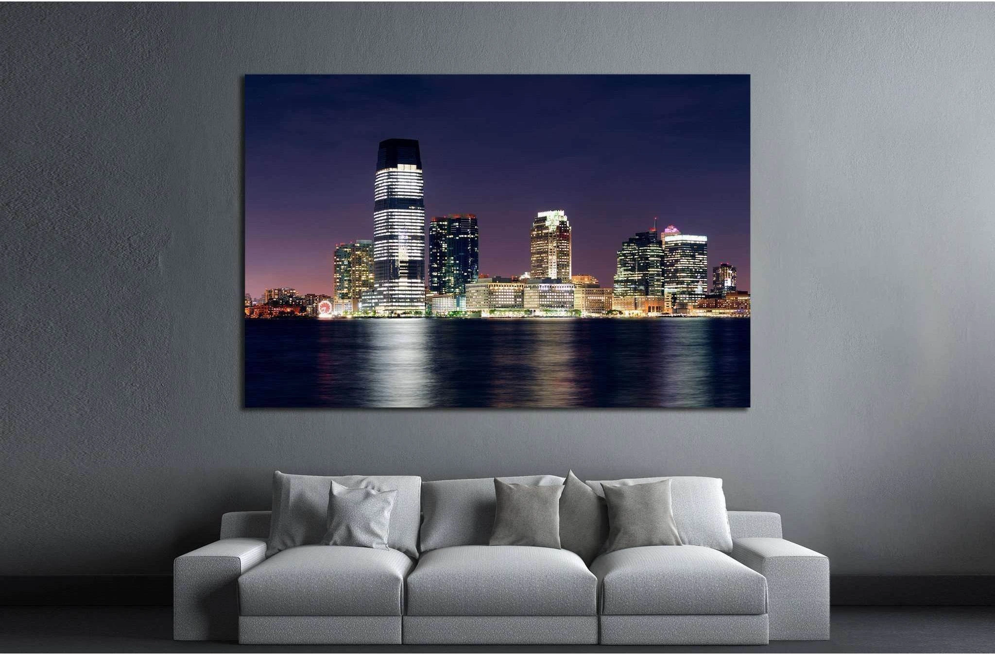 Jersey City skyline with skyscrapers, Hudson River, New York City Manhattan №1713 Ready to Hang Canvas Print - Zellart Canvas Prints 0_NY_ART, ALL_Products, s-1713