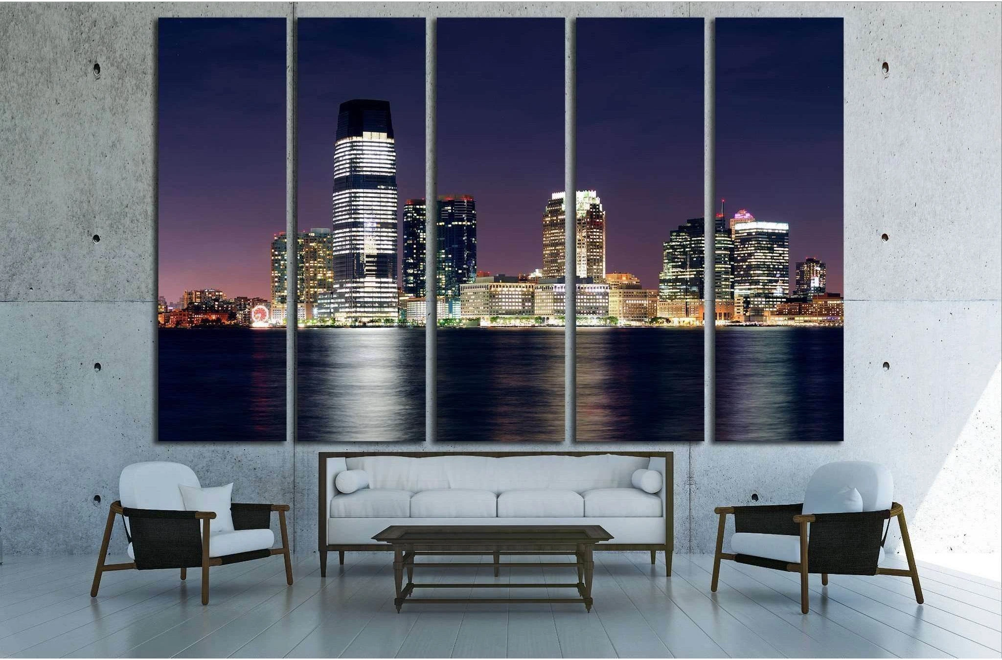 Jersey City skyline with skyscrapers, Hudson River, New York City Manhattan №1713 Ready to Hang Canvas Print - Zellart Canvas Prints 0_NY_ART, ALL_Products, s-1713