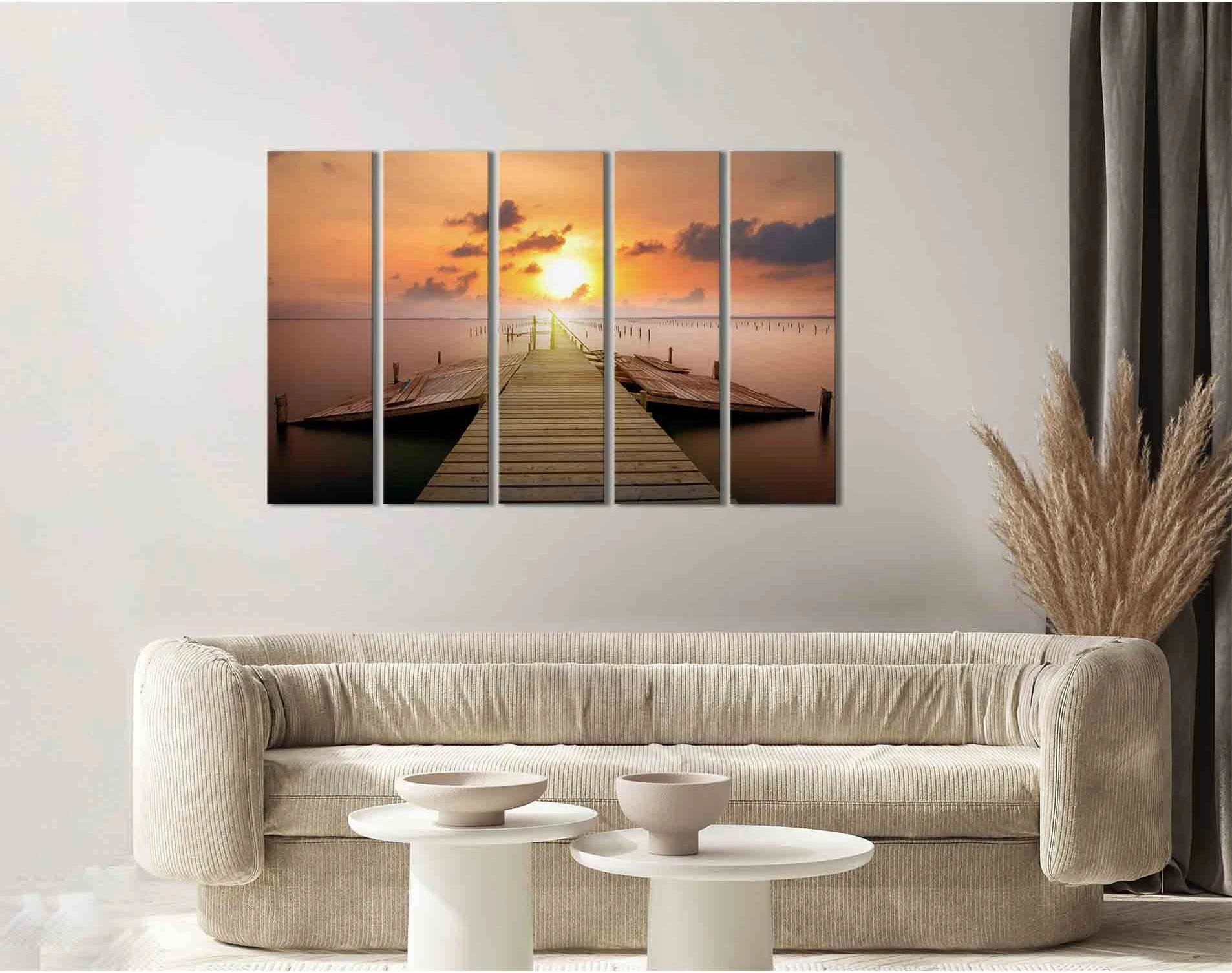 Jetty at sunset №D1211 Ready to Hang Canvas Print - Zellart Canvas Prints 0new, ALL_Products, Contemporary Wall Art, Sunrise & sunset wall art