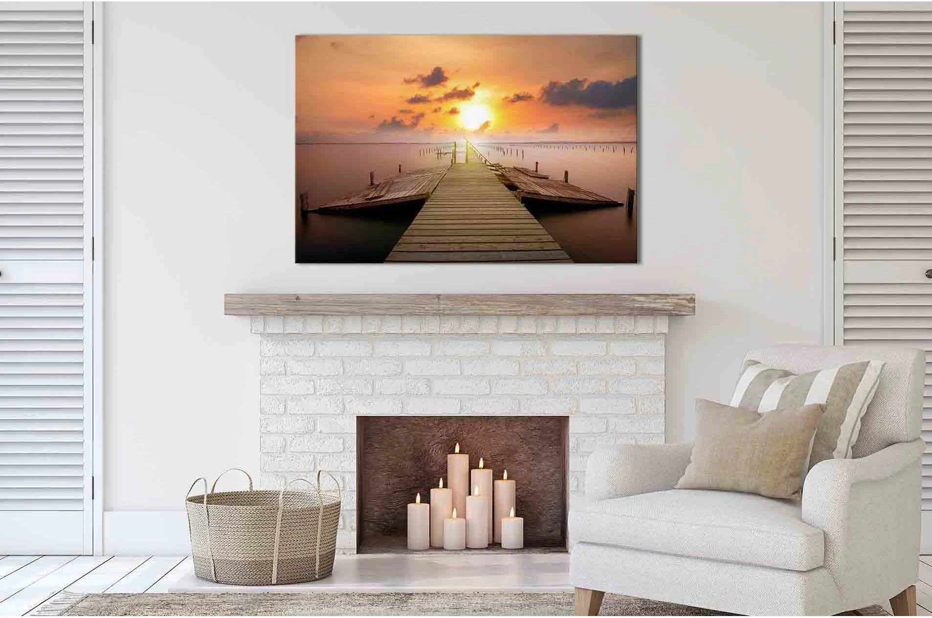 Jetty at sunset №D1211 Ready to Hang Canvas Print - Zellart Canvas Prints 0new, ALL_Products, Contemporary Wall Art, Sunrise & sunset wall art