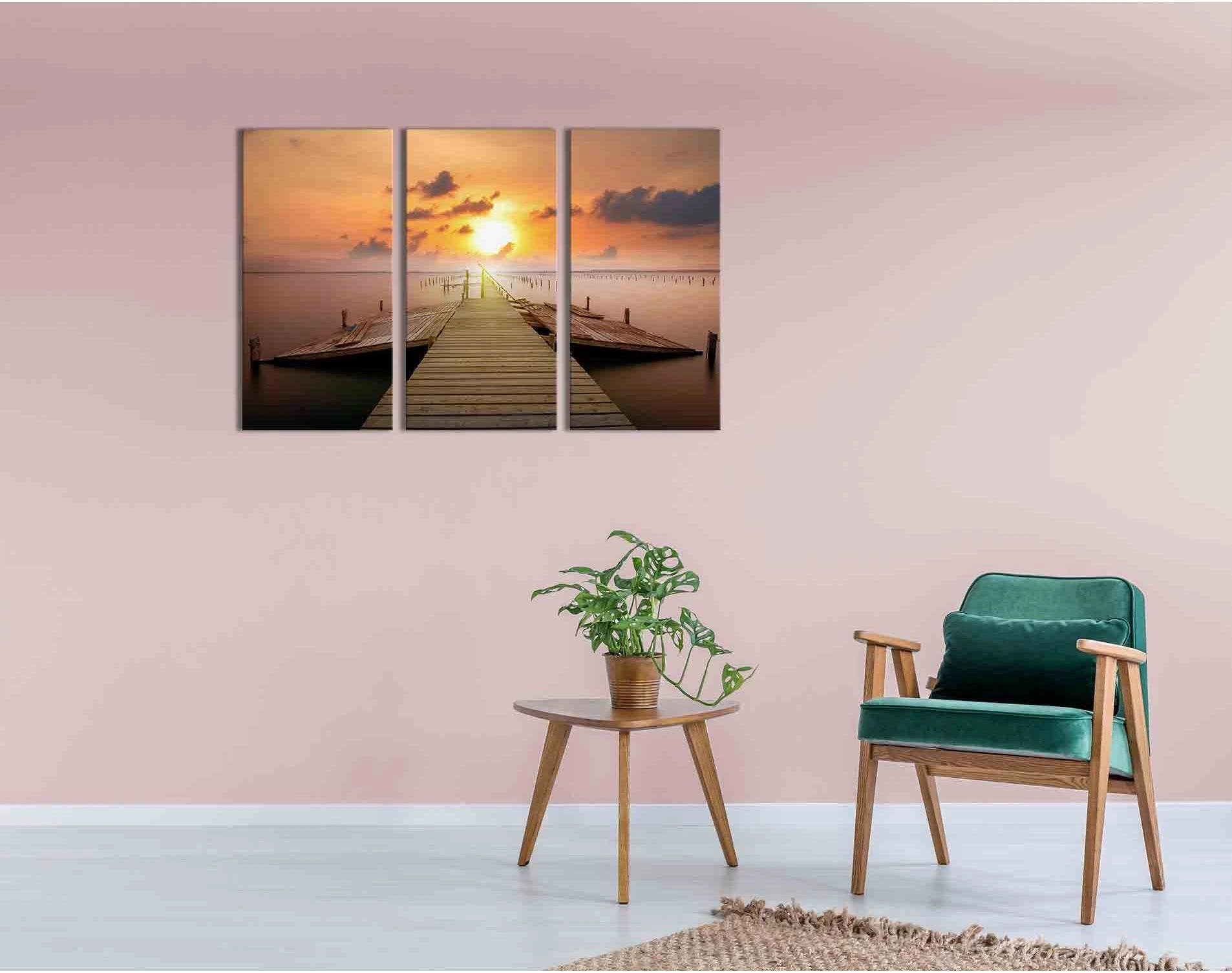 Jetty at sunset №D1211 Ready to Hang Canvas Print - Zellart Canvas Prints 0new, ALL_Products, Contemporary Wall Art, Sunrise & sunset wall art