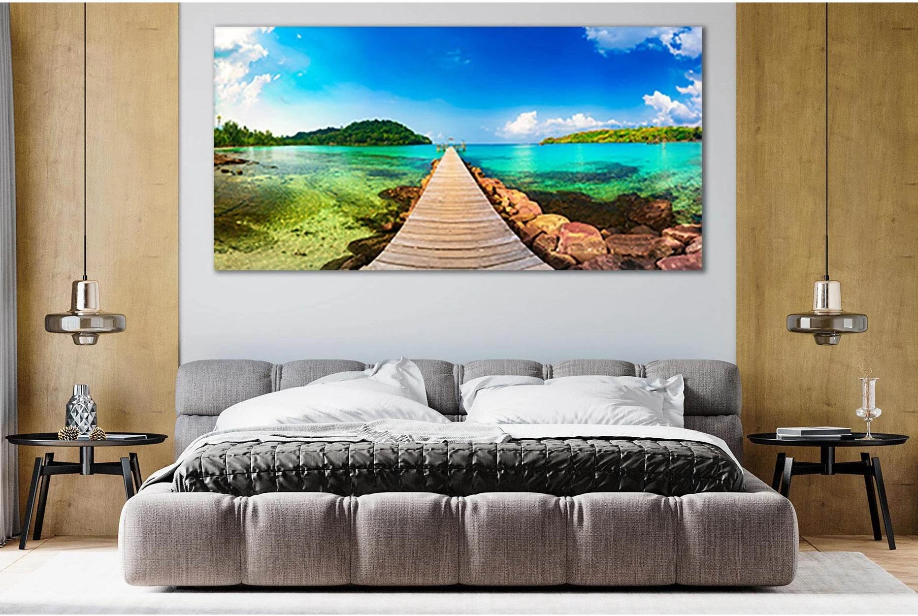 Turquoise Ocean Jetty Tropical Beach Canvas Print Wall Art selected for sailboats and route objects in modern nautical wall art.