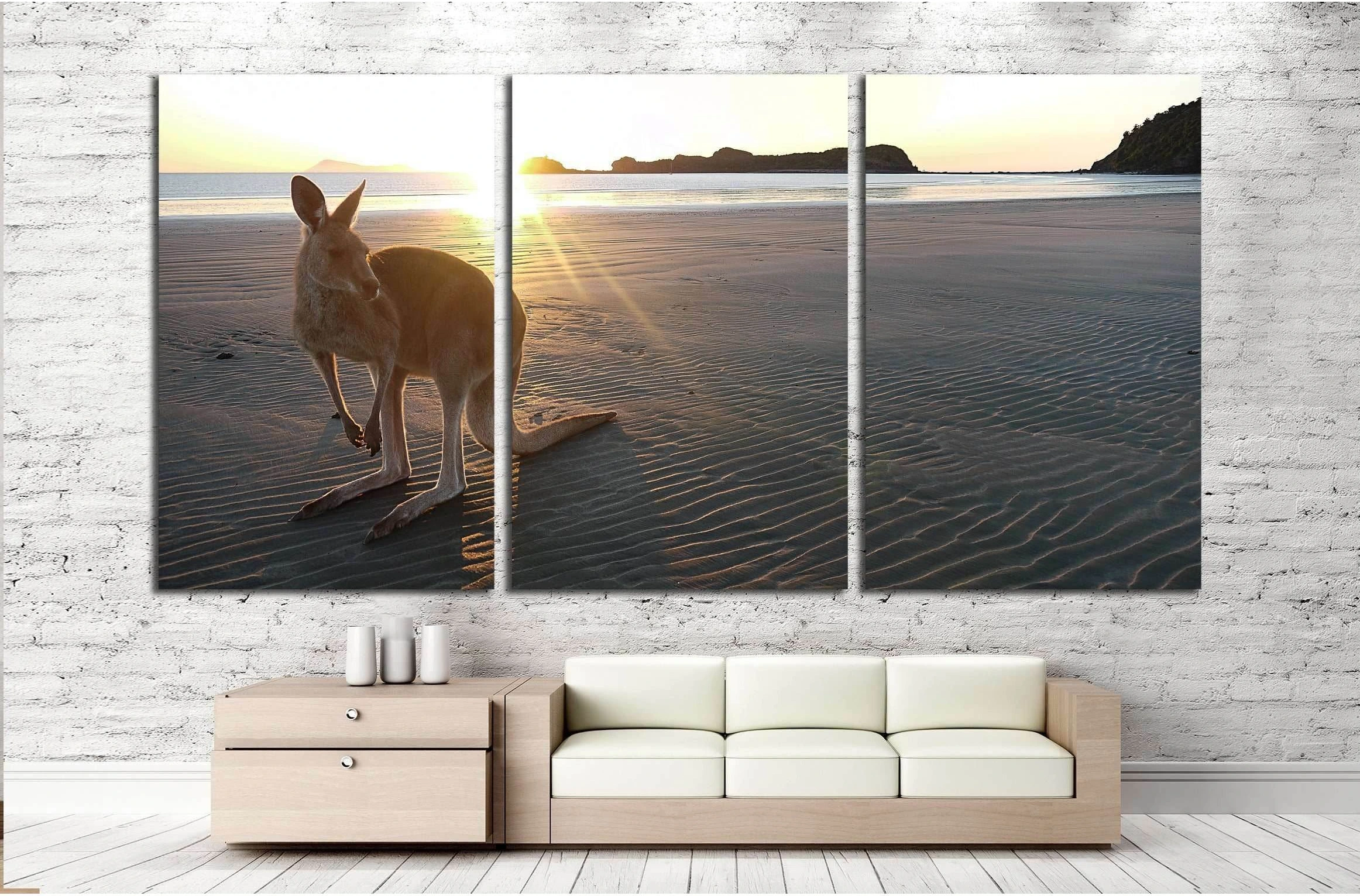 Kangaroo on a beach at Cape Hillsborough in Queensland, Australia №2375 Ready to Hang Canvas Print - Zellart Canvas Prints ALL_Products, s-2375