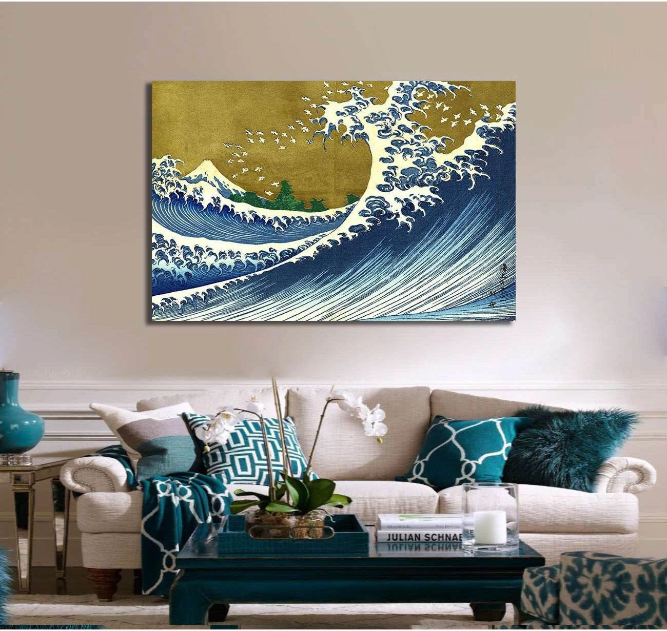 Katsushika Hokusai, A colored version of the big wave - Ready to Hang Canvas Print - Zellart Canvas Prints 000Negative, 6199, ALL_Products