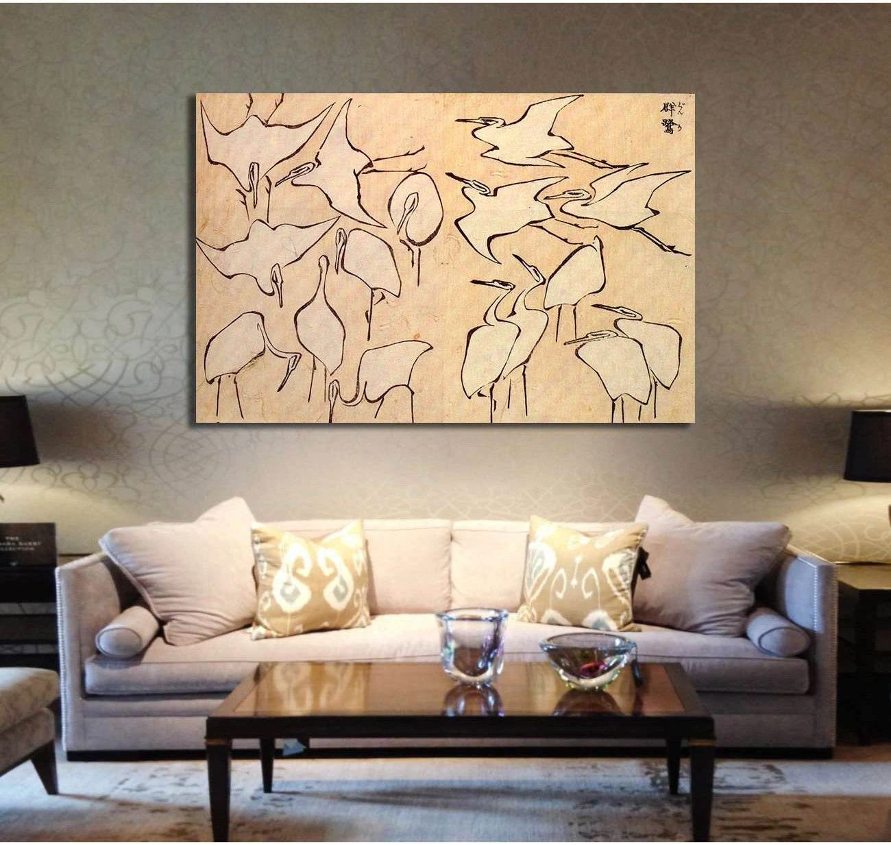 Katsushika Hokusai, Egrets from quick lessons in simplified drawing - Canvas print - Zellart Canvas Prints 000Negative, 6205, ALL_Products