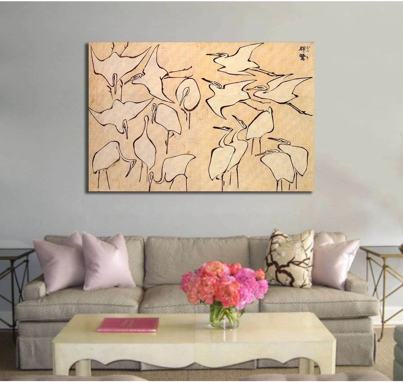 Katsushika Hokusai, Egrets from quick lessons in simplified drawing - Canvas print - Zellart Canvas Prints 000Negative, 6205, ALL_Products