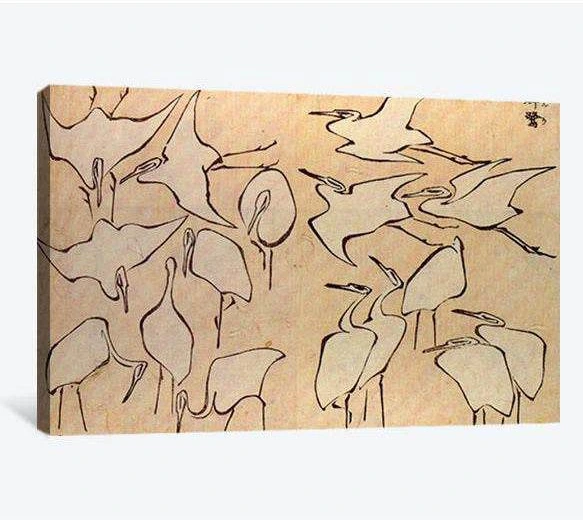 Katsushika Hokusai, Egrets from quick lessons in simplified drawing - Canvas print - Zellart Canvas Prints 000Negative, 6205, ALL_Products