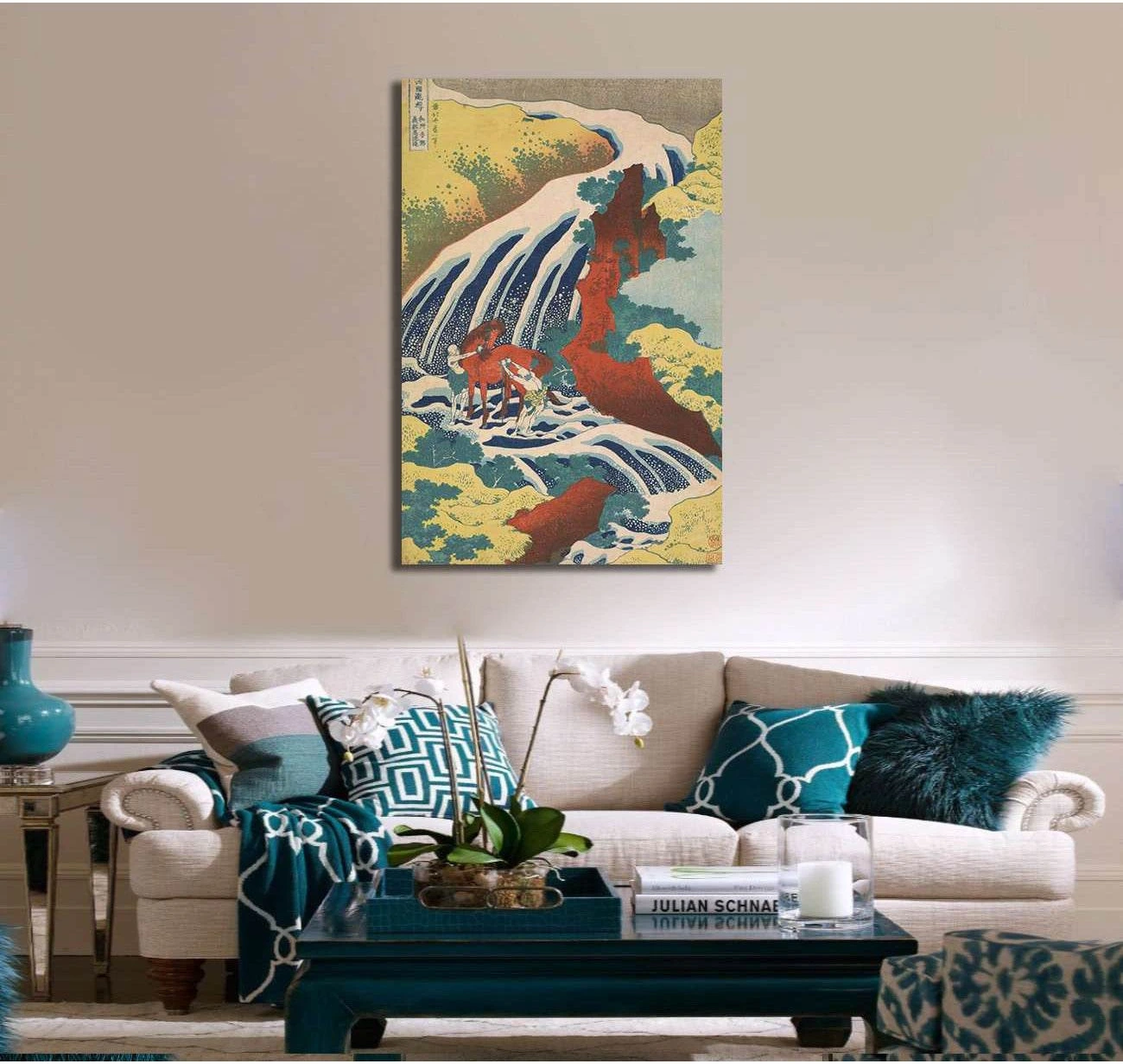 Katsushika Hokusai, Yoshino waterfalls, where Yoshitsune washed his horse - Canvas print - Zellart Canvas Prints 000Negative, 6220, ALL_Products, Waterfall