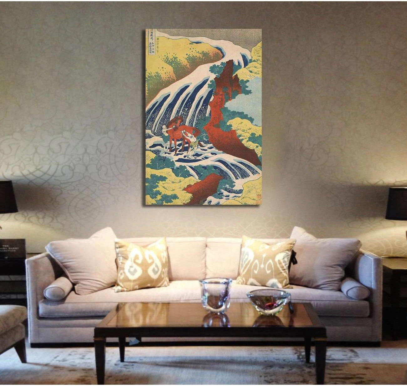 Katsushika Hokusai, Yoshino waterfalls, where Yoshitsune washed his horse - Canvas print - Zellart Canvas Prints 000Negative, 6220, ALL_Products, Waterfall