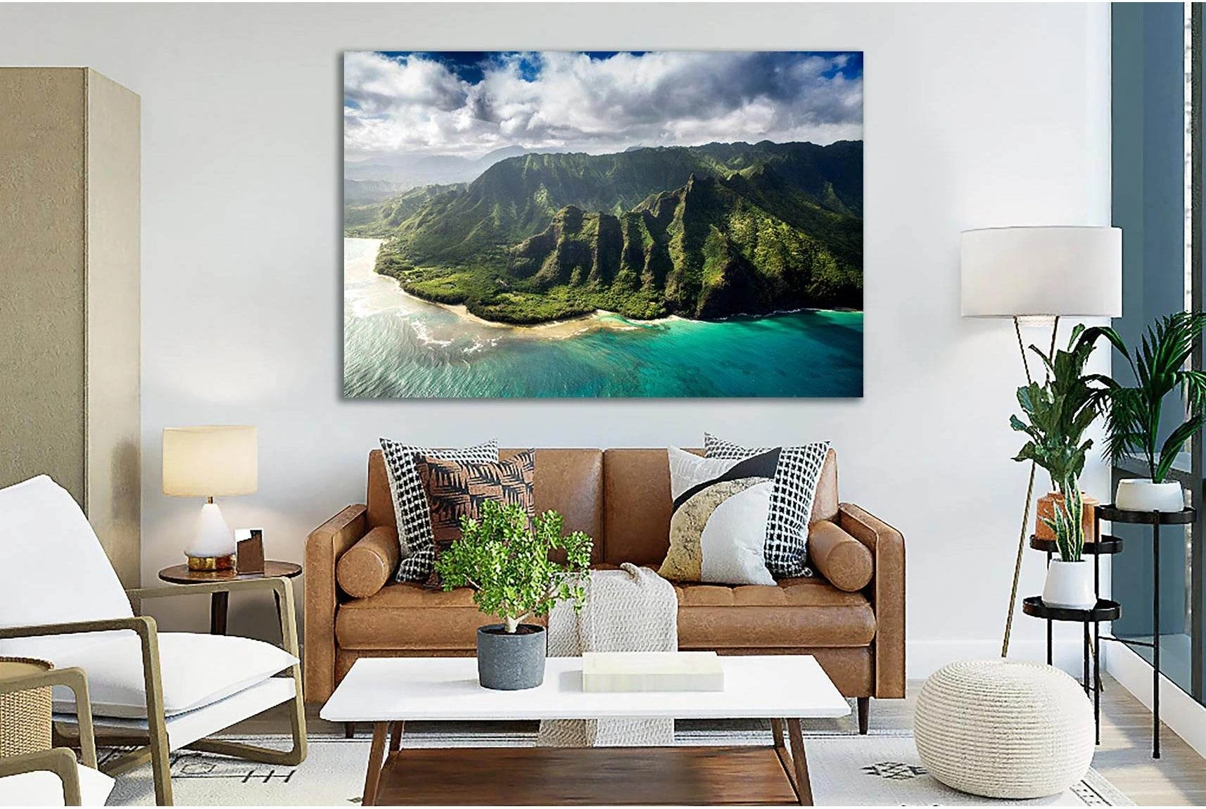 Turquoise Coast Mountain Landscape Canvas Print Wall Art showing blue ocean wall art with water and coastal depth.