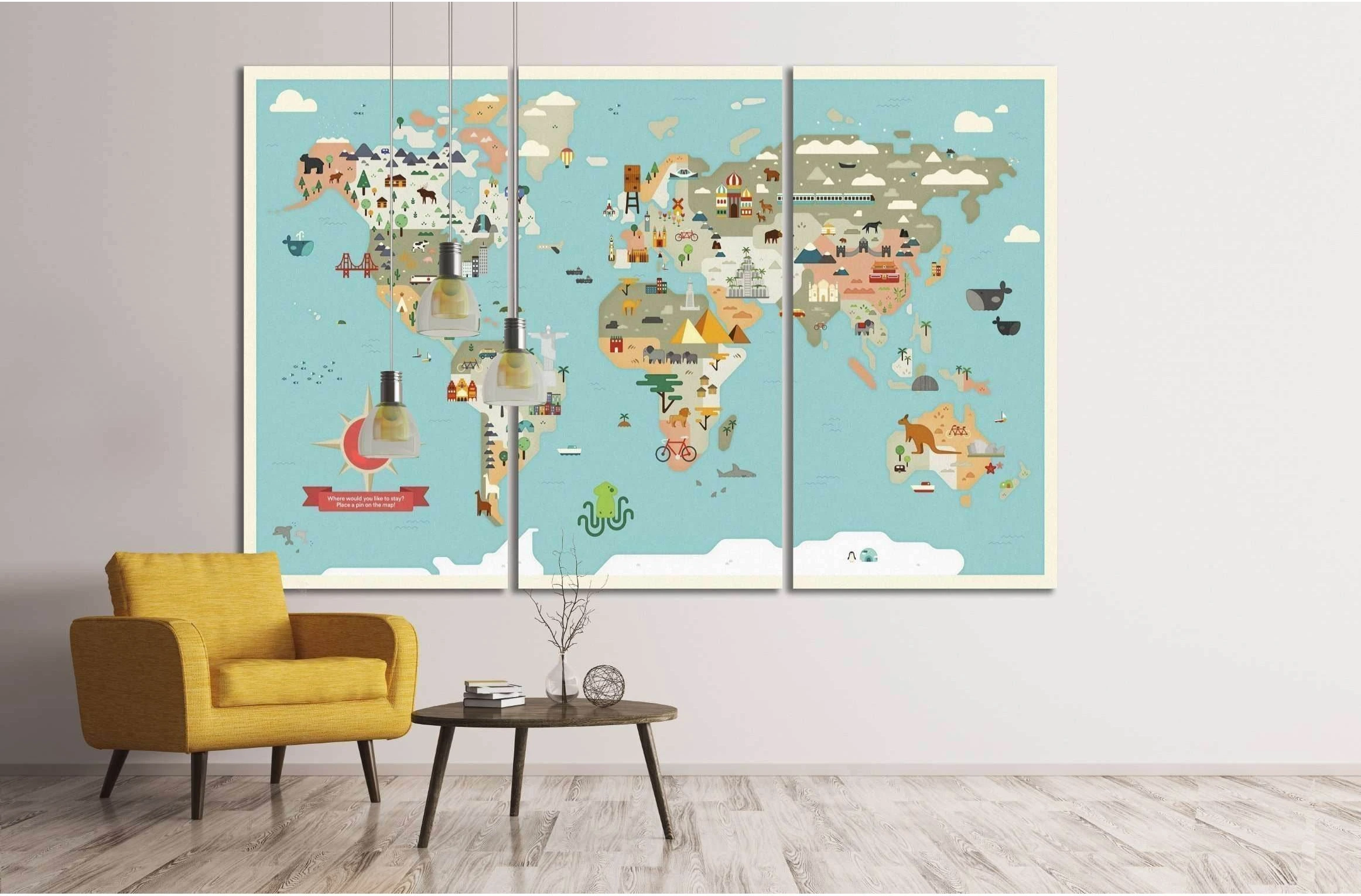 Kids world map №31 Ready to Hang Canvas Print - Zellart Canvas Prints ALL_Products, s-31