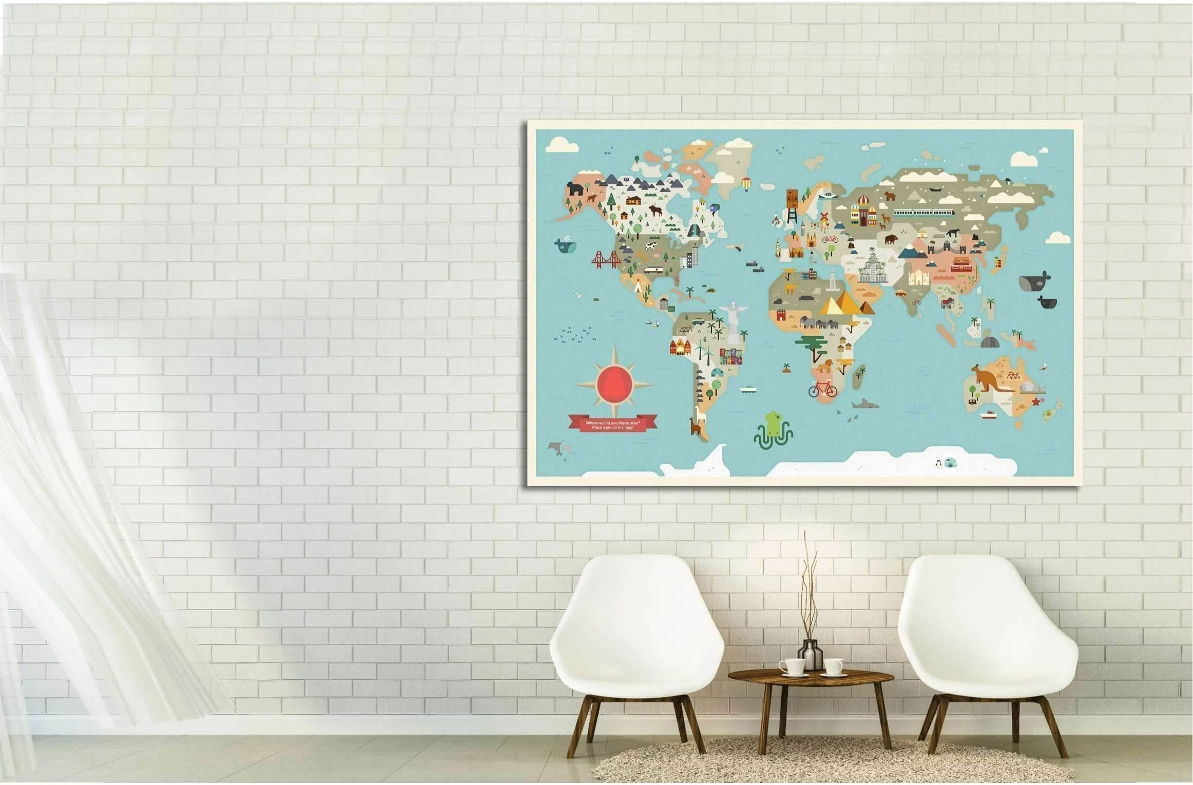 Kids world map №31 Ready to Hang Canvas Print - Zellart Canvas Prints ALL_Products, s-31