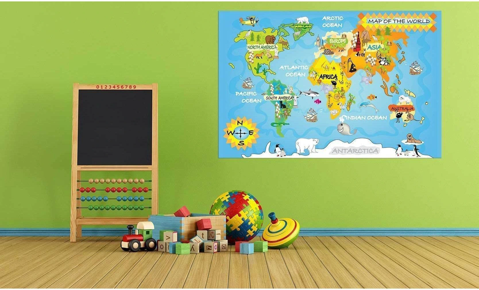 Kids World Map №714 Ready to Hang Canvas Print - Zellart Canvas Prints ALL_Products, autopostr_pinterest_65155, autopostr_pinterest_65157, autopostr_pinterest_65158, autopostr_pinterest_65160