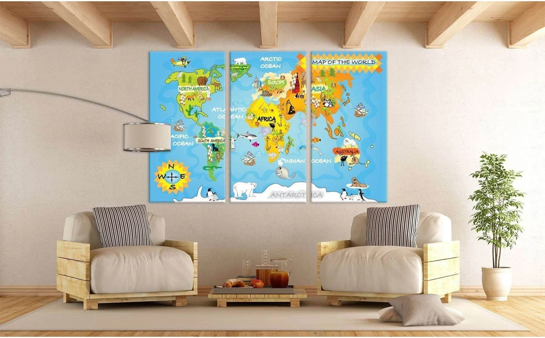 Kids World Map №714 Ready to Hang Canvas Print - Zellart Canvas Prints ALL_Products, autopostr_pinterest_65155, autopostr_pinterest_65157, autopostr_pinterest_65158, autopostr_pinterest_65160