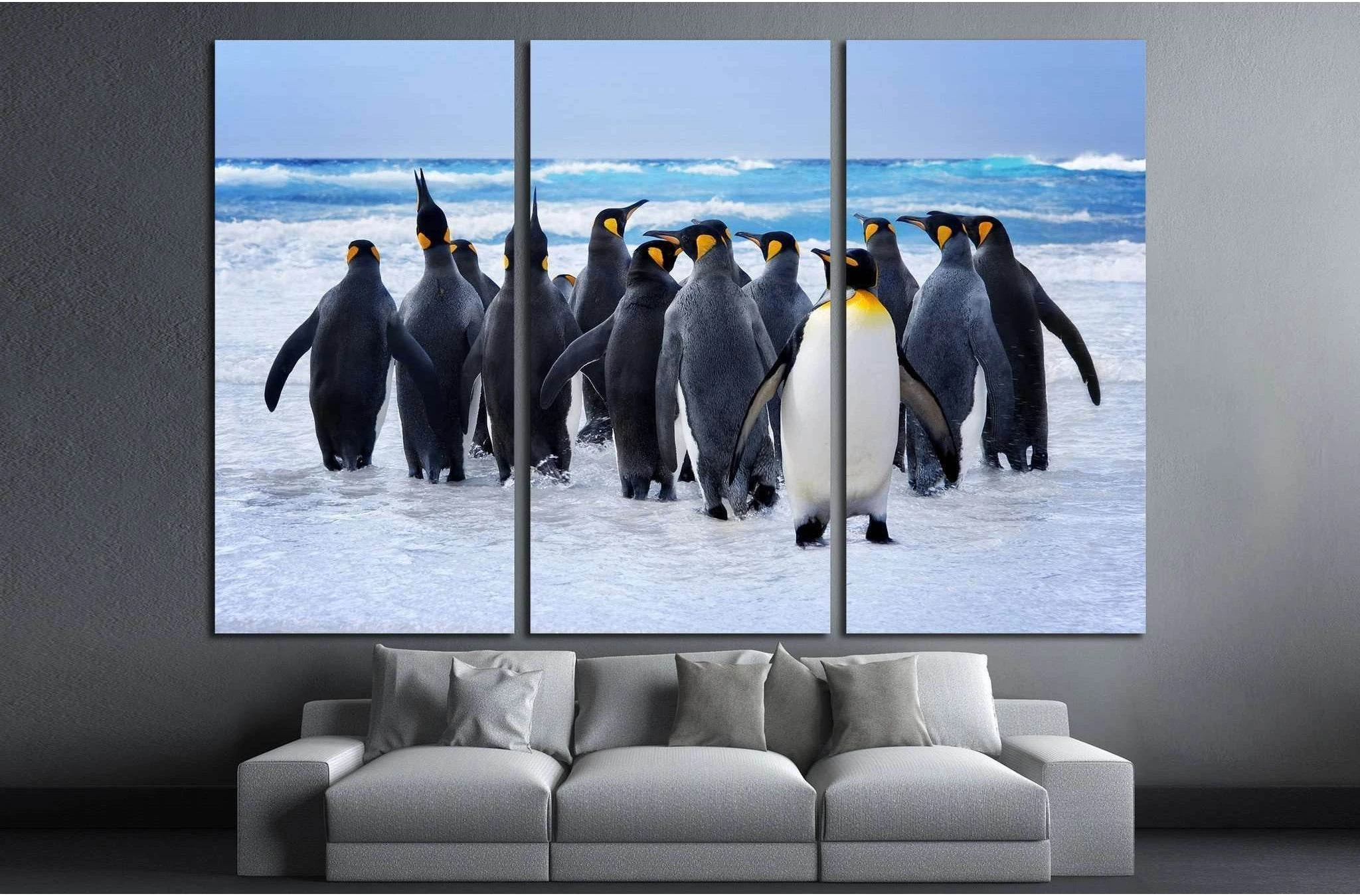 King Penguins heading to the water in the Falkland Islands №1845 Ready to Hang Canvas Print - Zellart Canvas Prints ALL_Products, s-1841