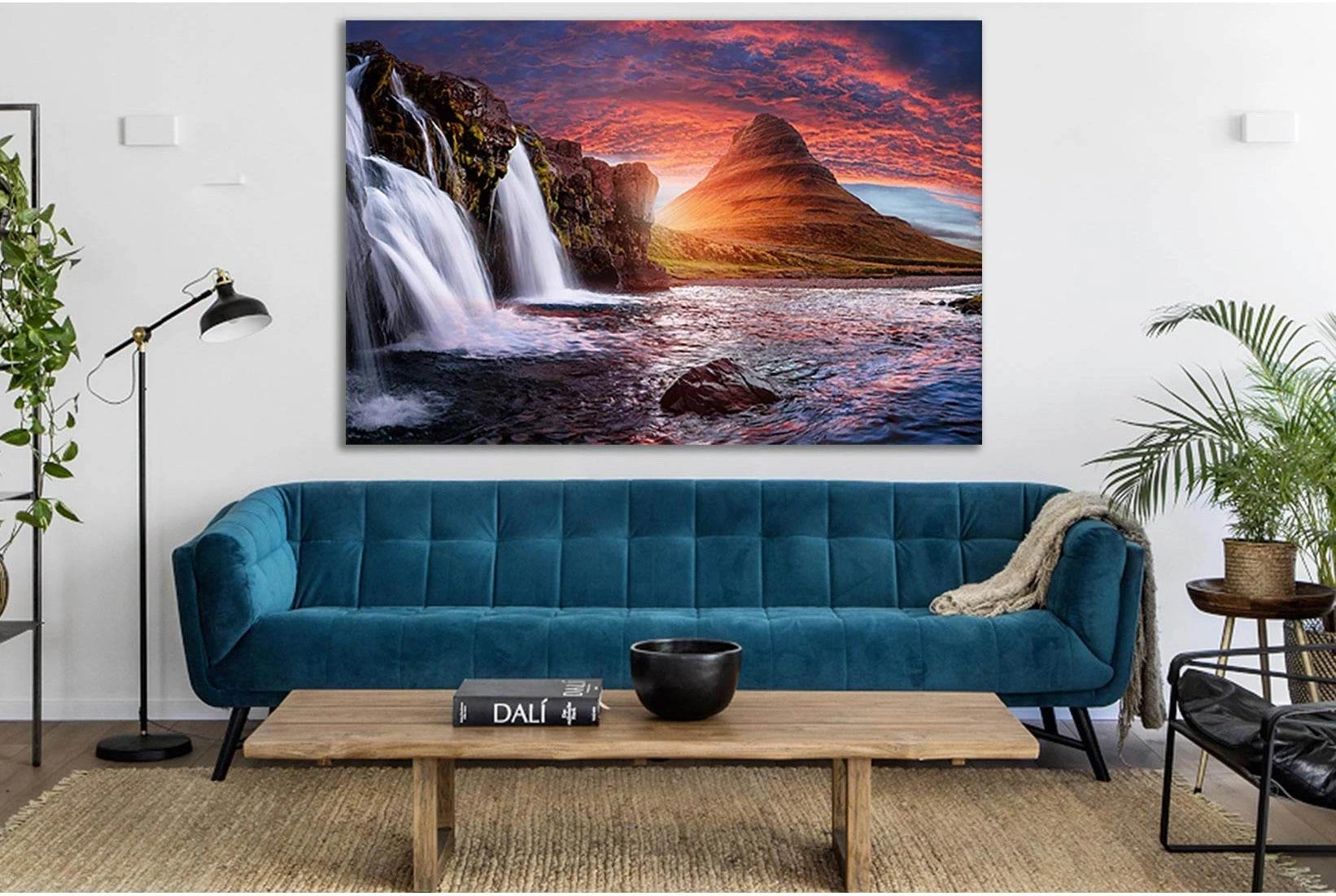 Kirkjufell Waterfalls And Dramatic Sky №SL482 Ready to Hang Canvas Print - Zellart Canvas Prints 0new, ALL_Products, Waterfall, Waterfall Wall Art