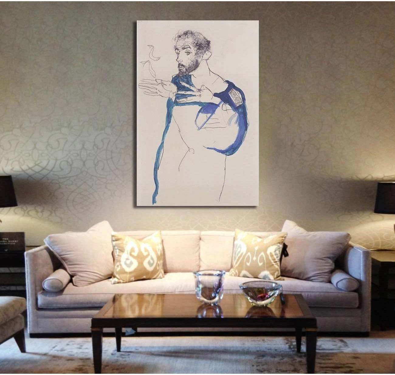 Klimt in a light Blue Smock by Egon Schiele, 1913 - Ready to Hang Canvas Print - Zellart Canvas Prints 6229, ALL_Products