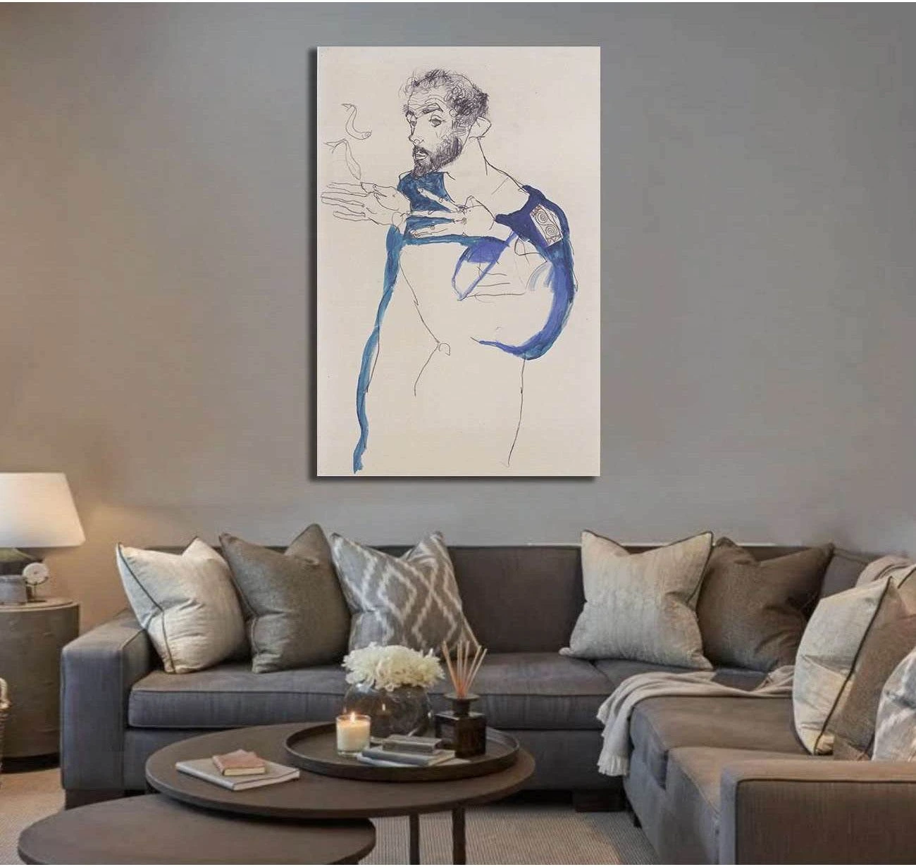 Klimt in a light Blue Smock by Egon Schiele, 1913 - Ready to Hang Canvas Print - Zellart Canvas Prints 6229, ALL_Products