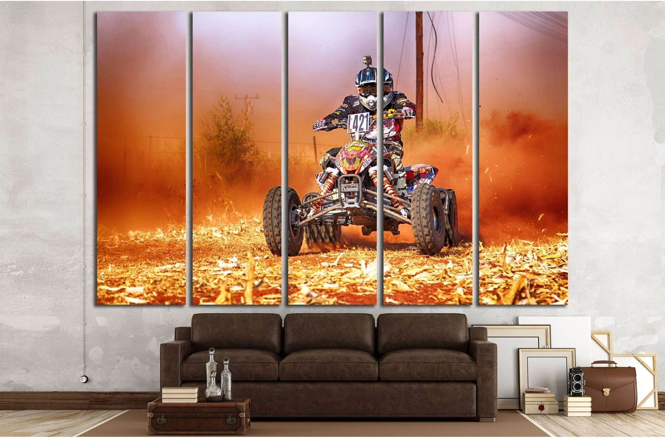 KOSTER, SOUTH AFRICA. Bike kicking up trail of dust on sand track during rally race. №2485 Ready to Hang Canvas Print - Zellart Canvas Prints ALL_Products, s-2485