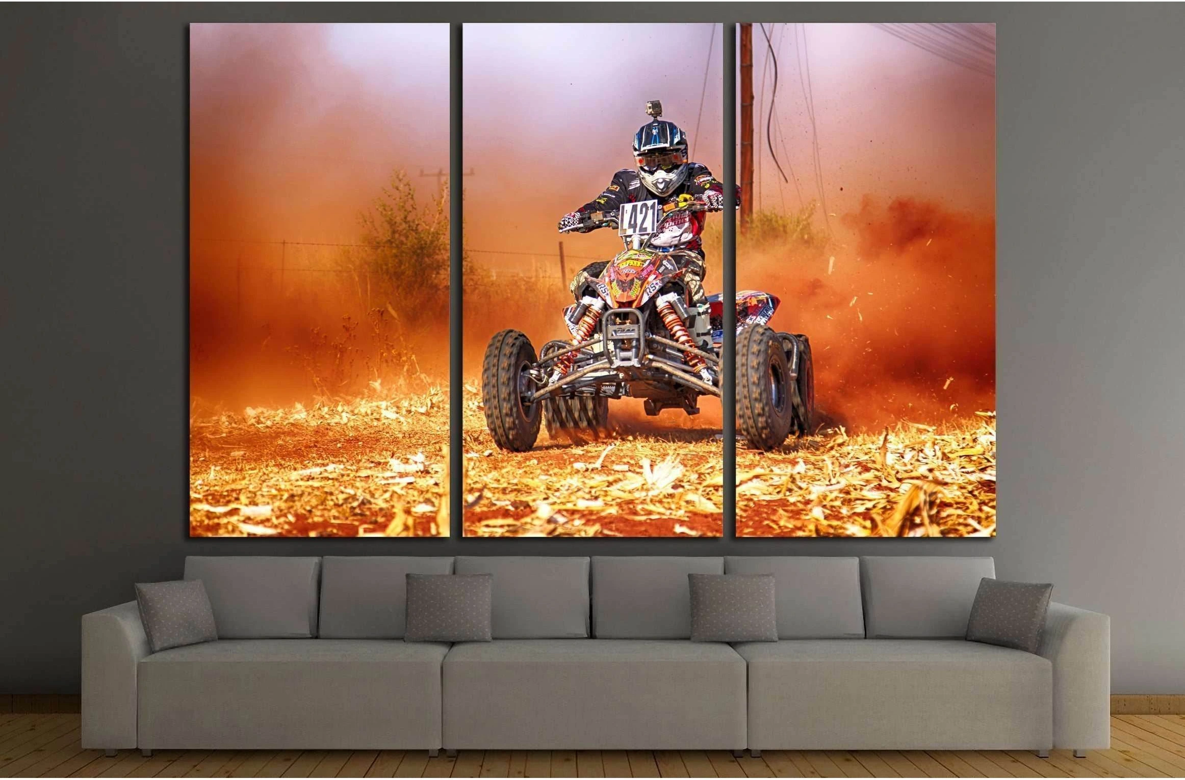 KOSTER, SOUTH AFRICA. Bike kicking up trail of dust on sand track during rally race. №2485 Ready to Hang Canvas Print - Zellart Canvas Prints ALL_Products, s-2485