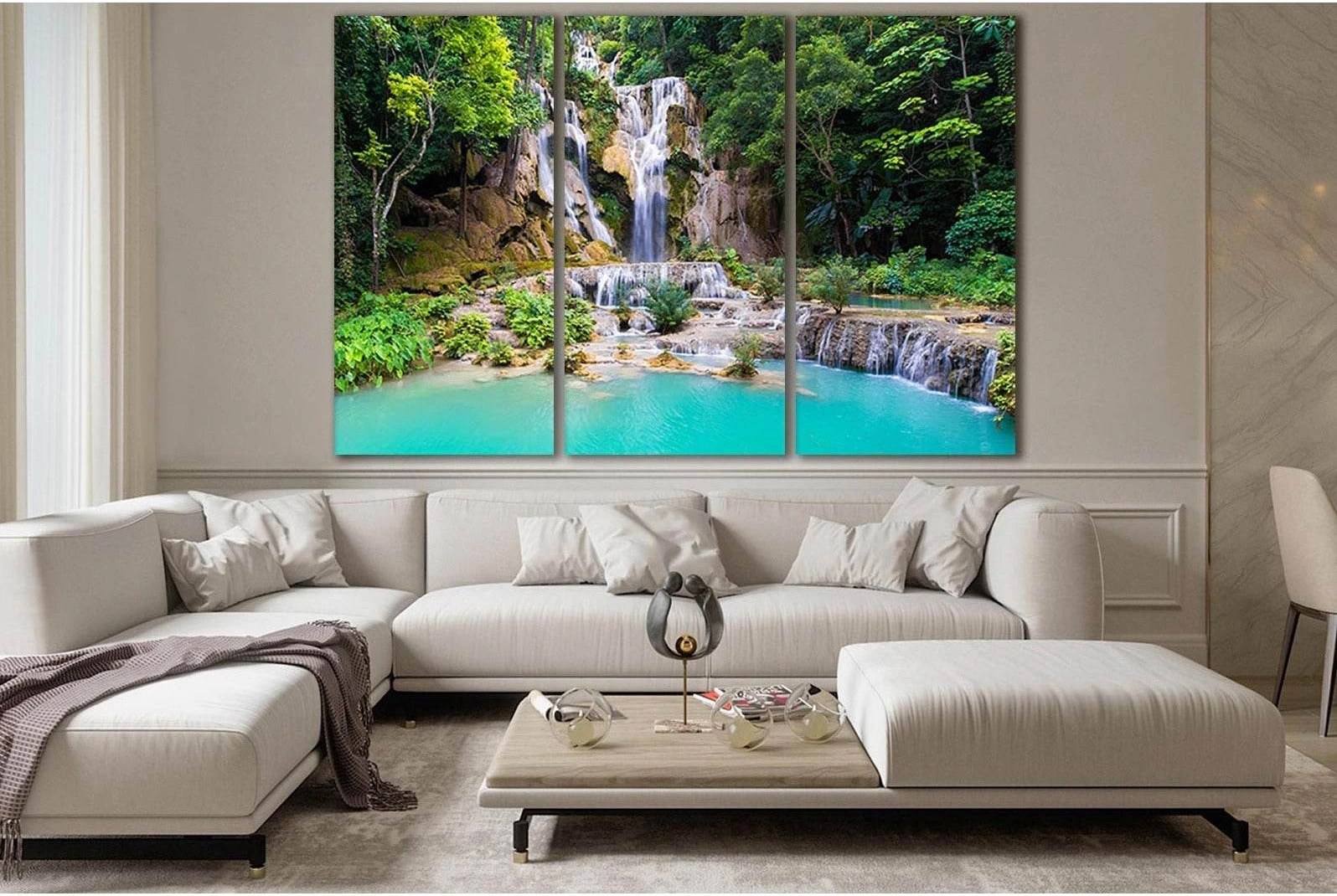 Kouangxi Water Fall Laos №SL491 Ready to Hang Canvas Print - Zellart Canvas Prints 0new, ALL_Products, Waterfall, Waterfall Wall Art
