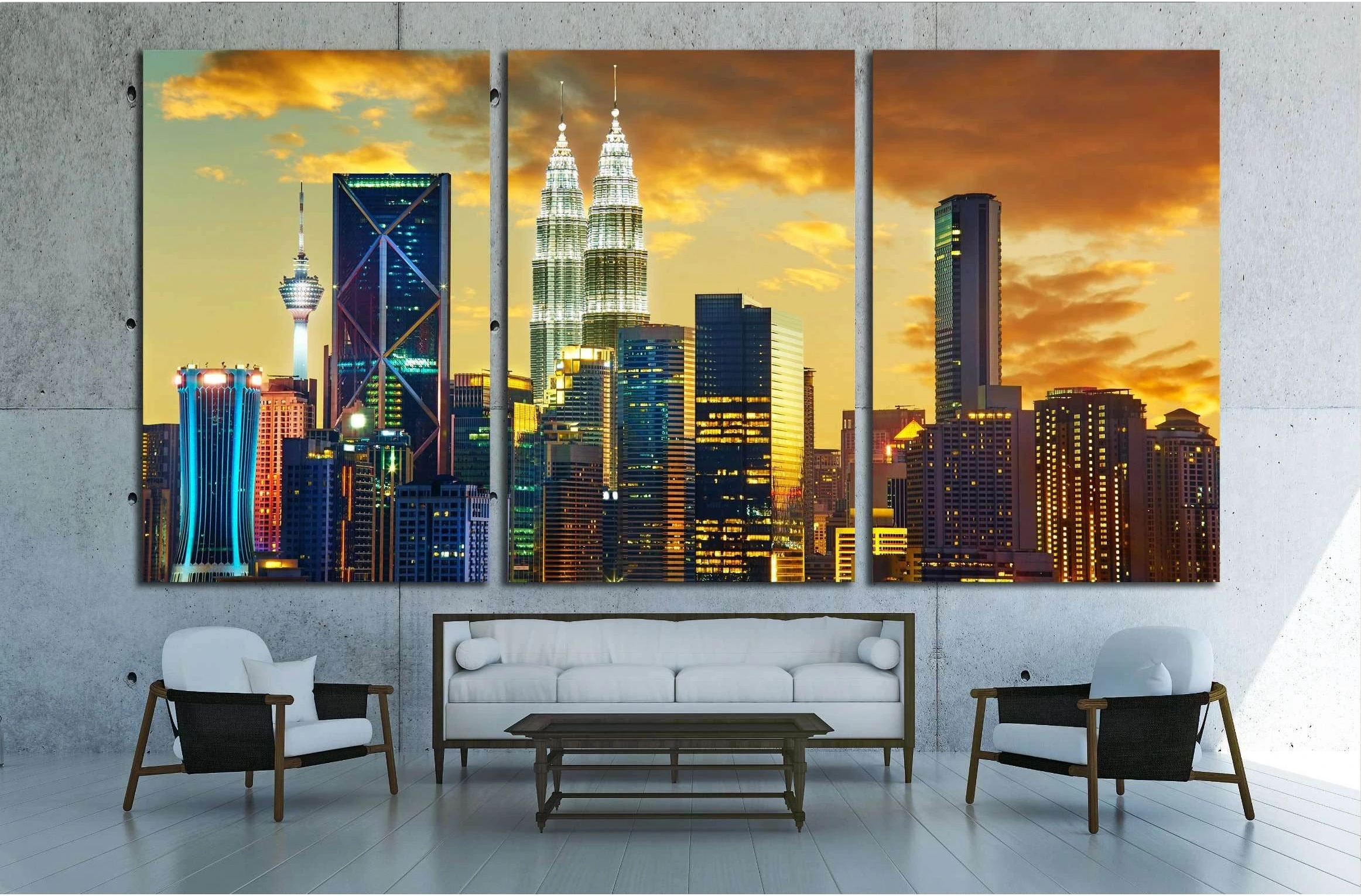 Kuala Lumpur City skyline with urban skyscrapers at sunset №2949 Ready to Hang Canvas Print - Zellart Canvas Prints ALL_Products, s-2949