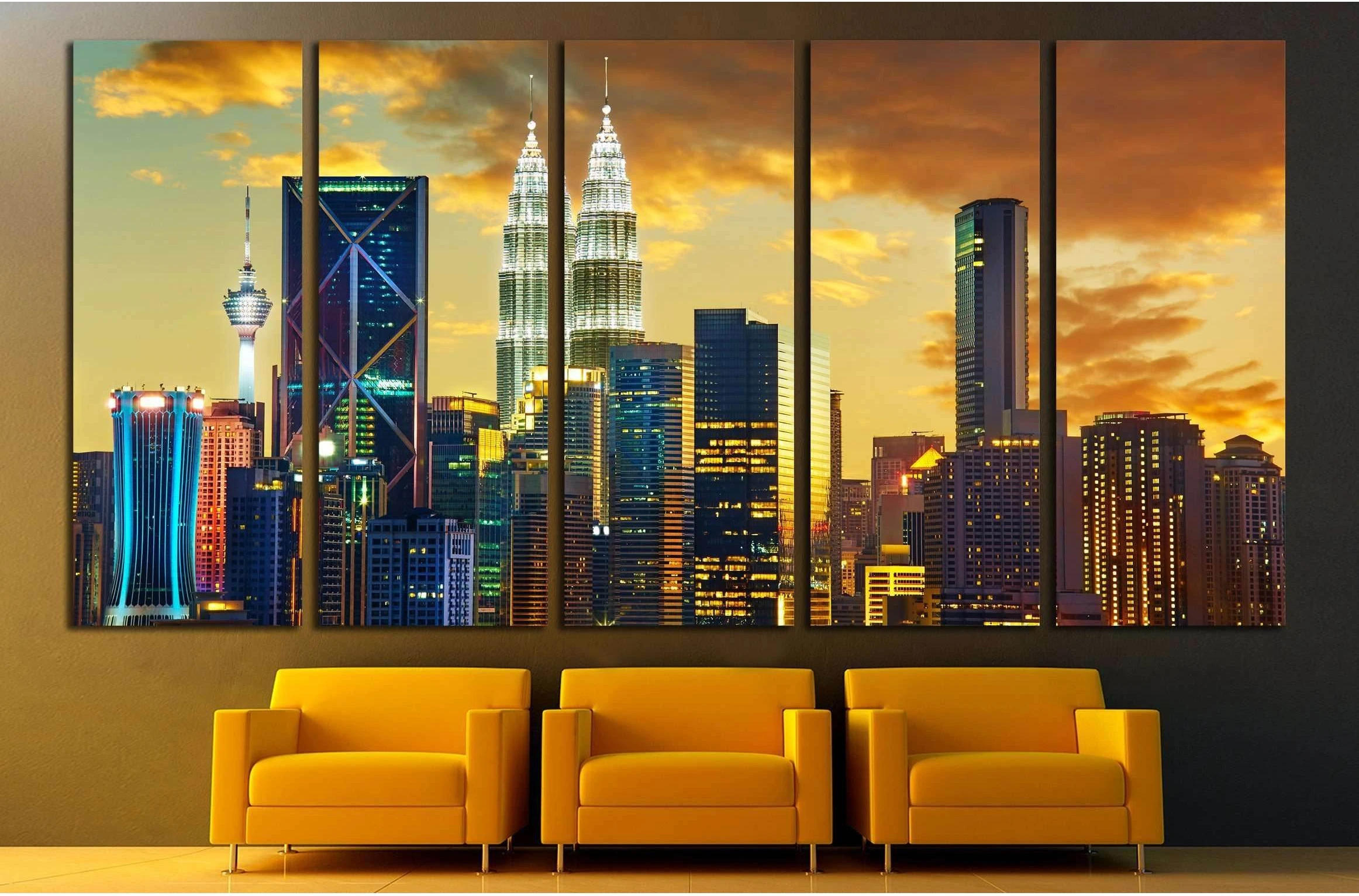 Kuala Lumpur City skyline with urban skyscrapers at sunset №2949 Ready to Hang Canvas Print - Zellart Canvas Prints ALL_Products, s-2949