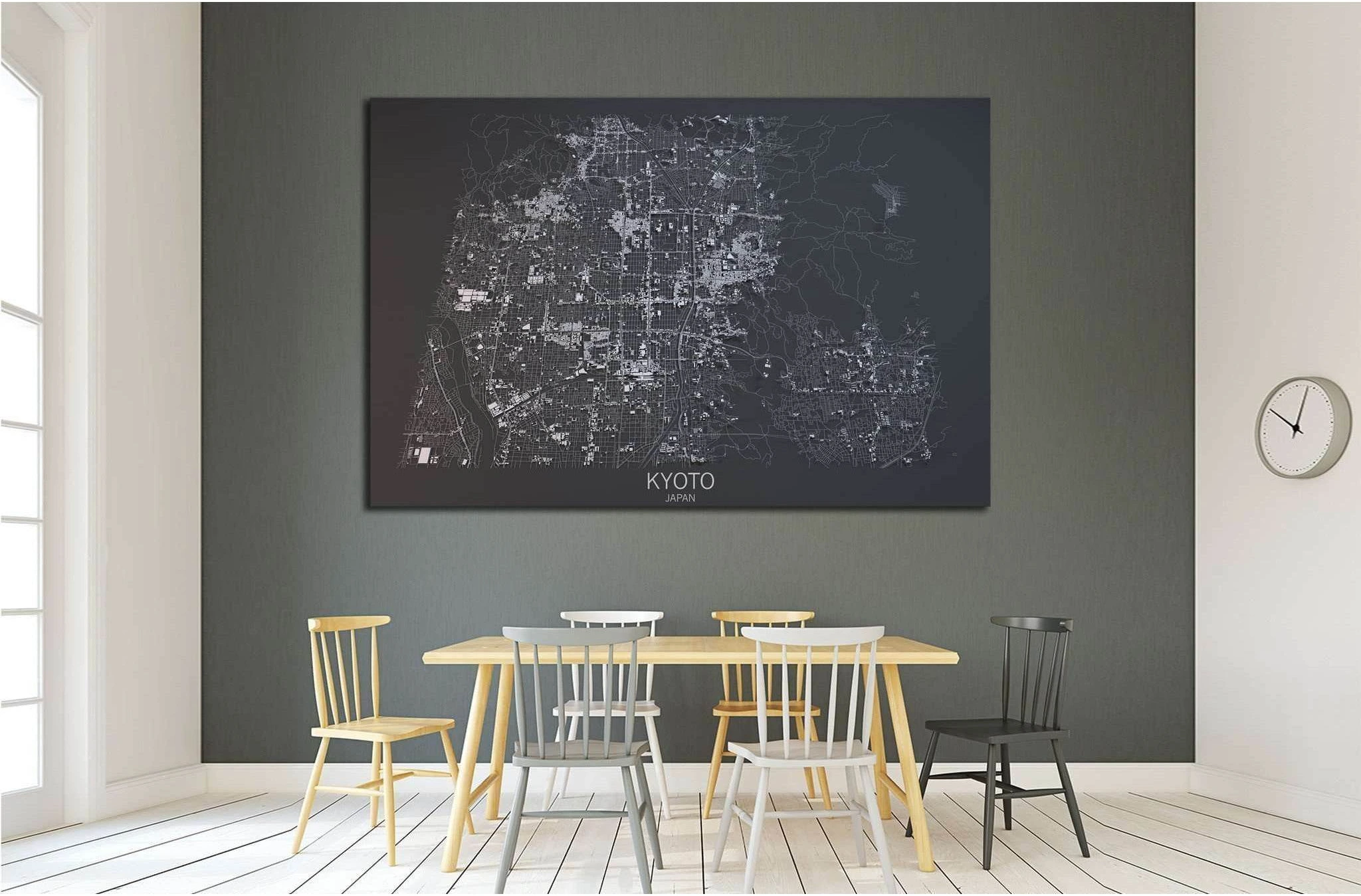 Kyoto map, satellite view, Japan №1825 Ready to Hang Canvas Print - Zellart Canvas Prints ALL_Products, s-1825
