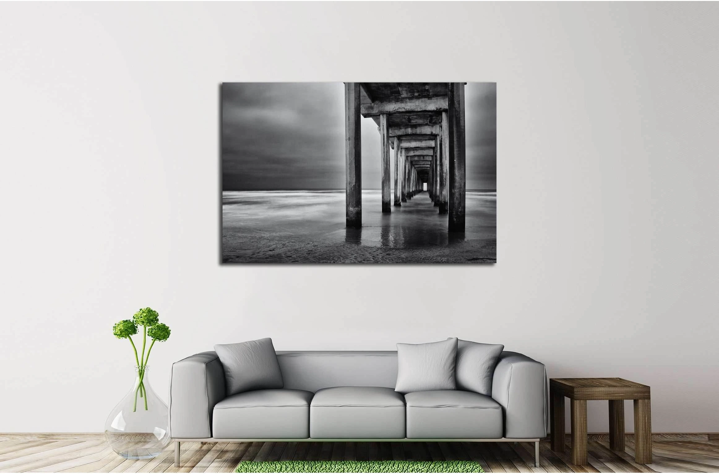 La Jolla beach, California, long exposure under the pylons, black and white image. №2675 Ready to Hang Canvas Print - Zellart Canvas Prints ALL_Products, s-2675