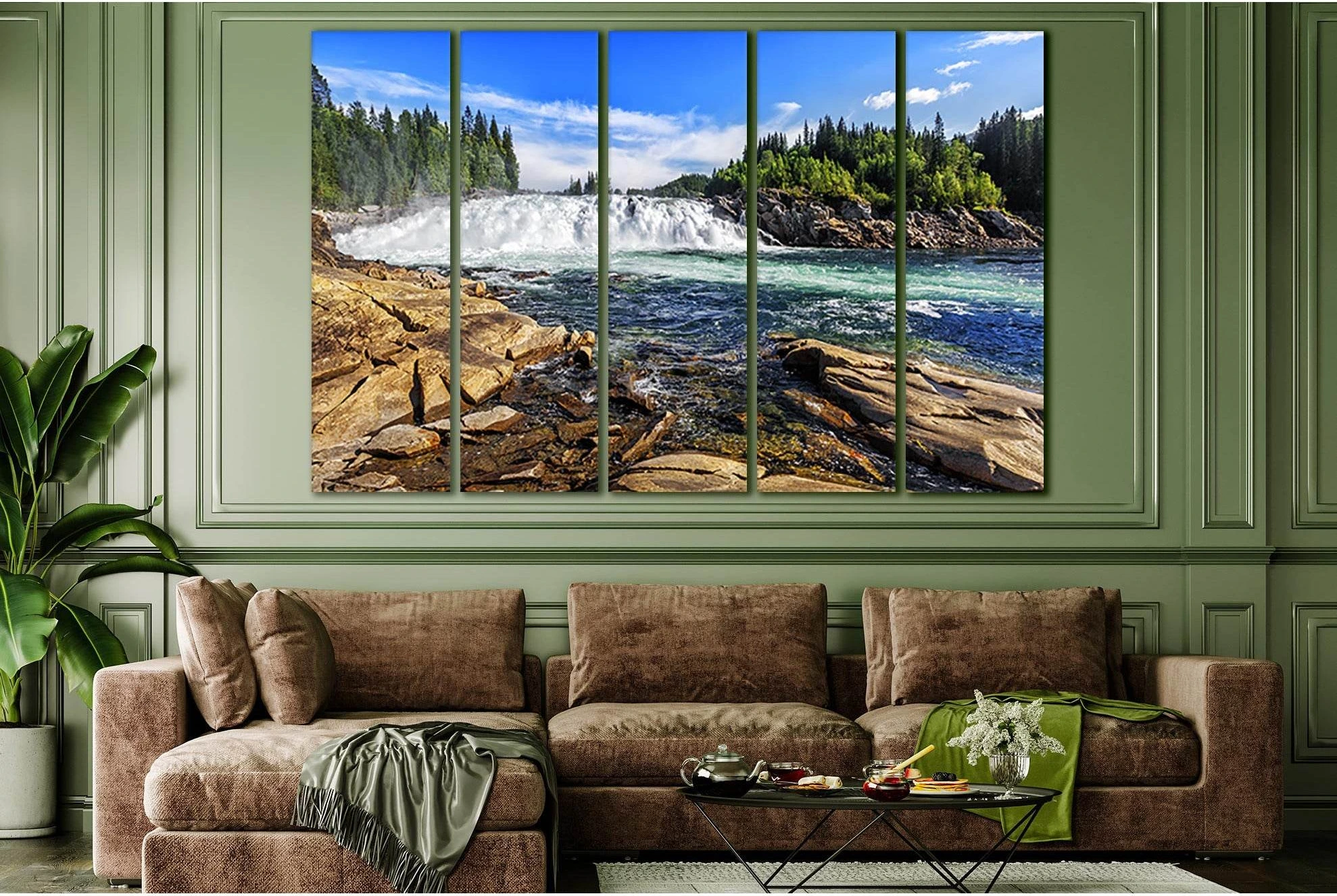 Laksforsen Waterfall Norway №SL485 Ready to Hang Canvas Print - Zellart Canvas Prints 0new, ALL_Products, Waterfall, Waterfall Wall Art