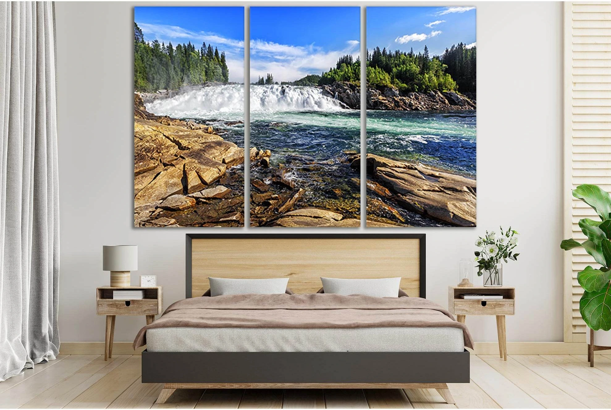 Laksforsen Waterfall Norway №SL485 Ready to Hang Canvas Print - Zellart Canvas Prints 0new, ALL_Products, Waterfall, Waterfall Wall Art