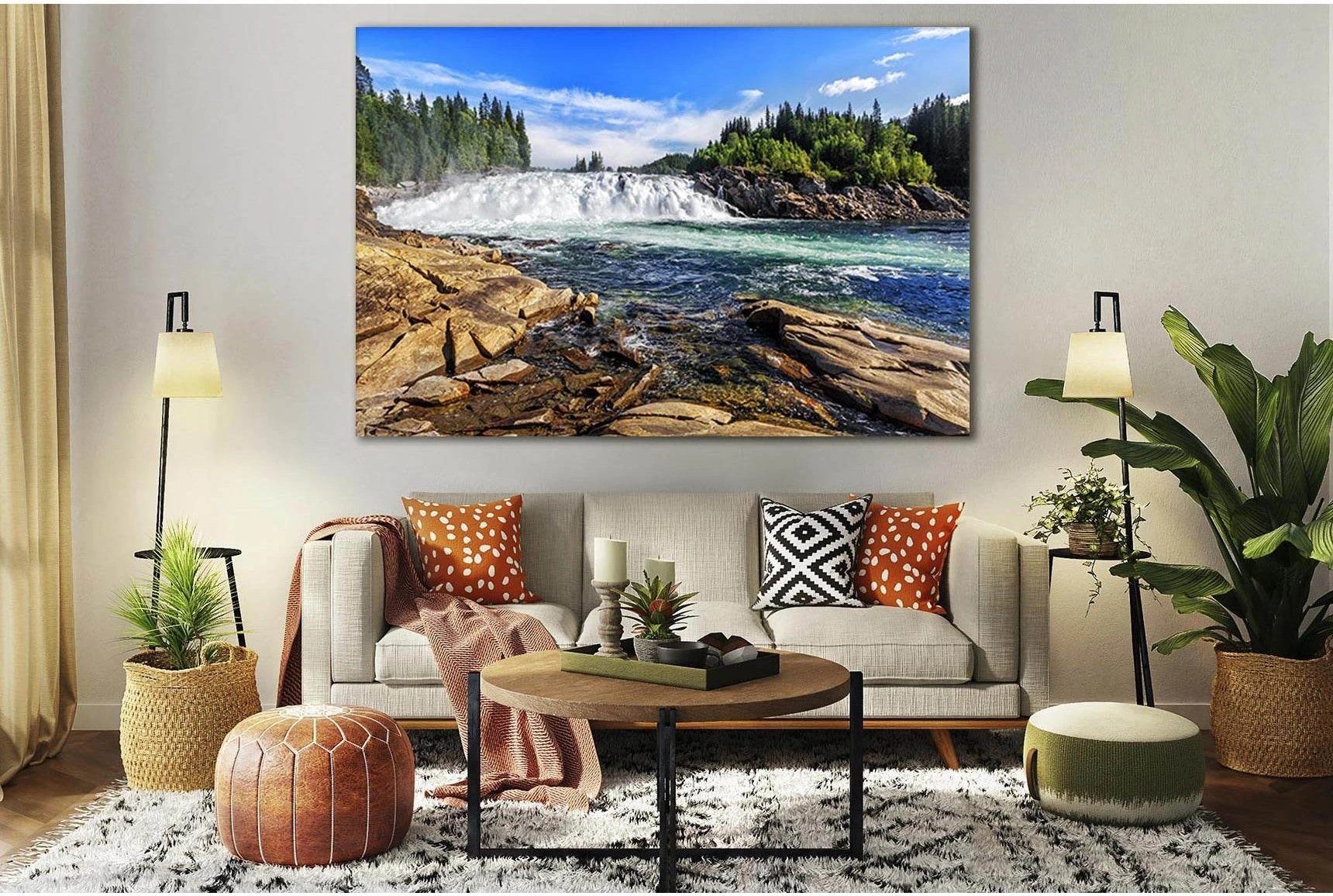 Laksforsen Waterfall Norway №SL485 Ready to Hang Canvas Print - Zellart Canvas Prints 0new, ALL_Products, Waterfall, Waterfall Wall Art