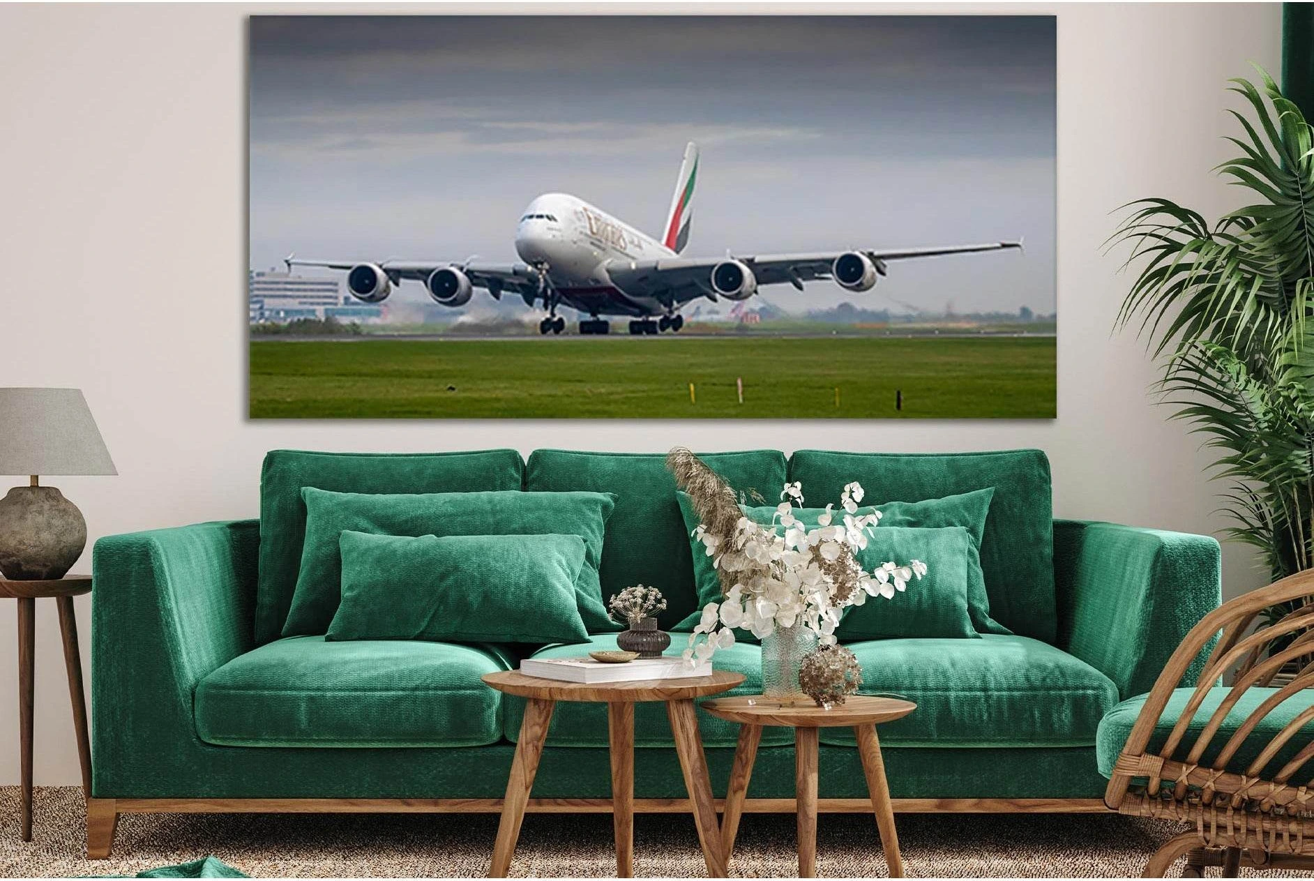 Landing A Large White Biplane №SL771 Ready to Hang Canvas Print - Zellart Canvas Prints 0new, ALL_Products, Engine, Engines Wall Art