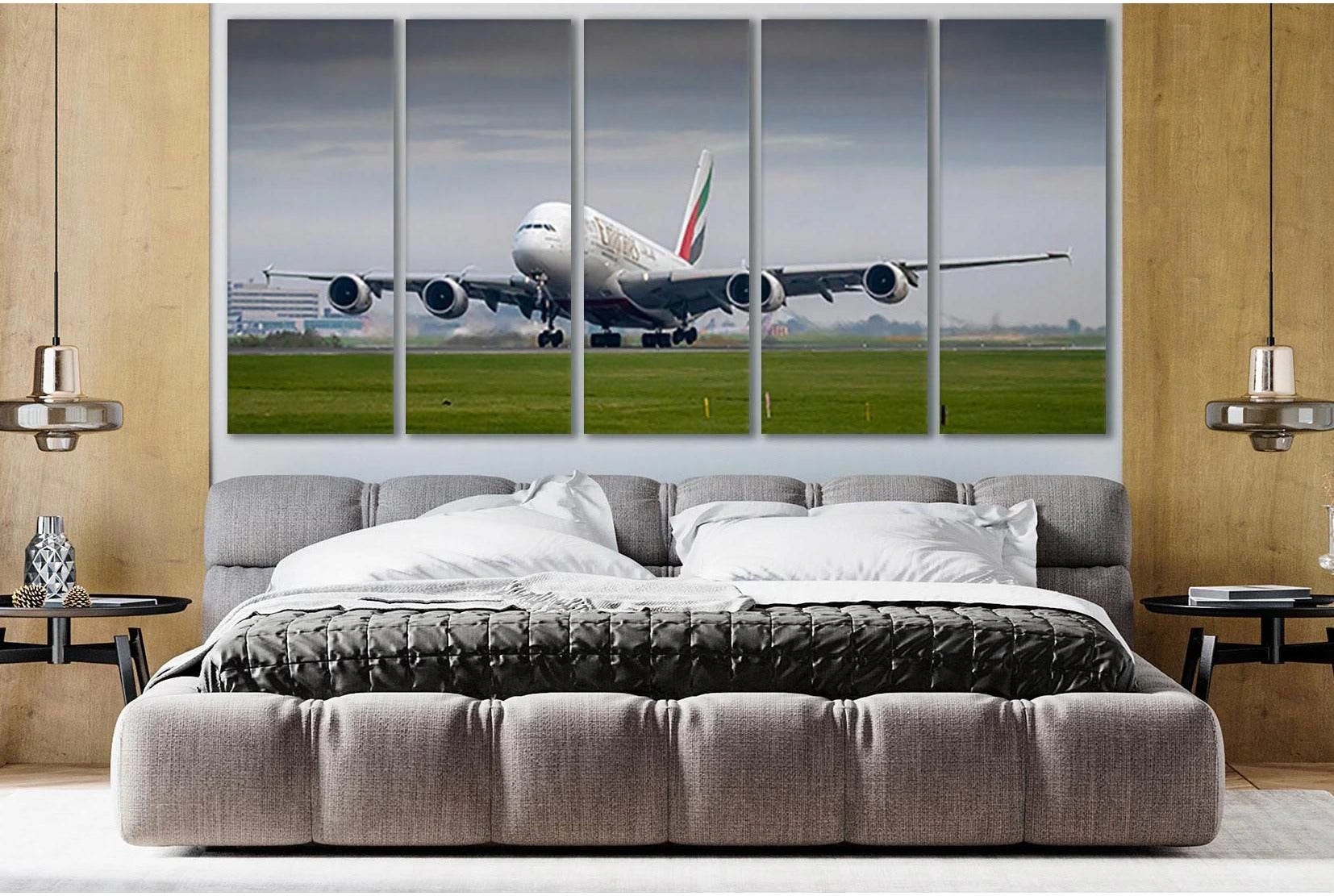 Landing A Large White Biplane №SL771 Ready to Hang Canvas Print - Zellart Canvas Prints 0new, ALL_Products, Engine, Engines Wall Art