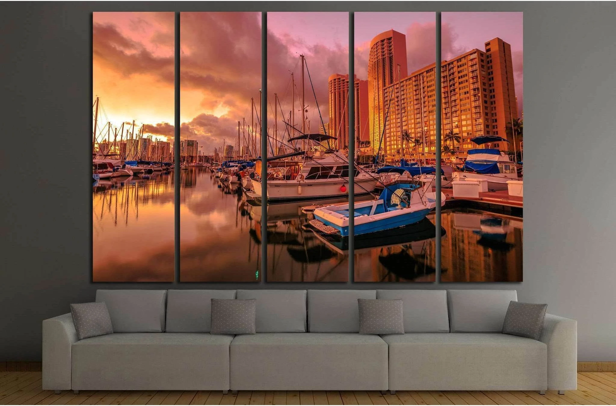 Landscape Ala Wai Harbor near Waikiki beach in Honolulu №1760 Ready to Hang Canvas Print - Zellart Canvas Prints ALL_Products, s-1760