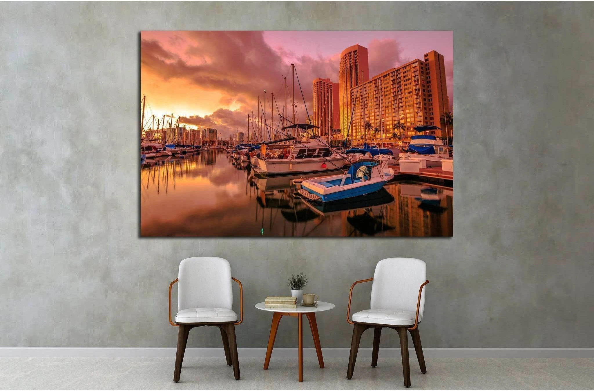 Landscape Ala Wai Harbor near Waikiki beach in Honolulu №1760 Ready to Hang Canvas Print - Zellart Canvas Prints ALL_Products, s-1760