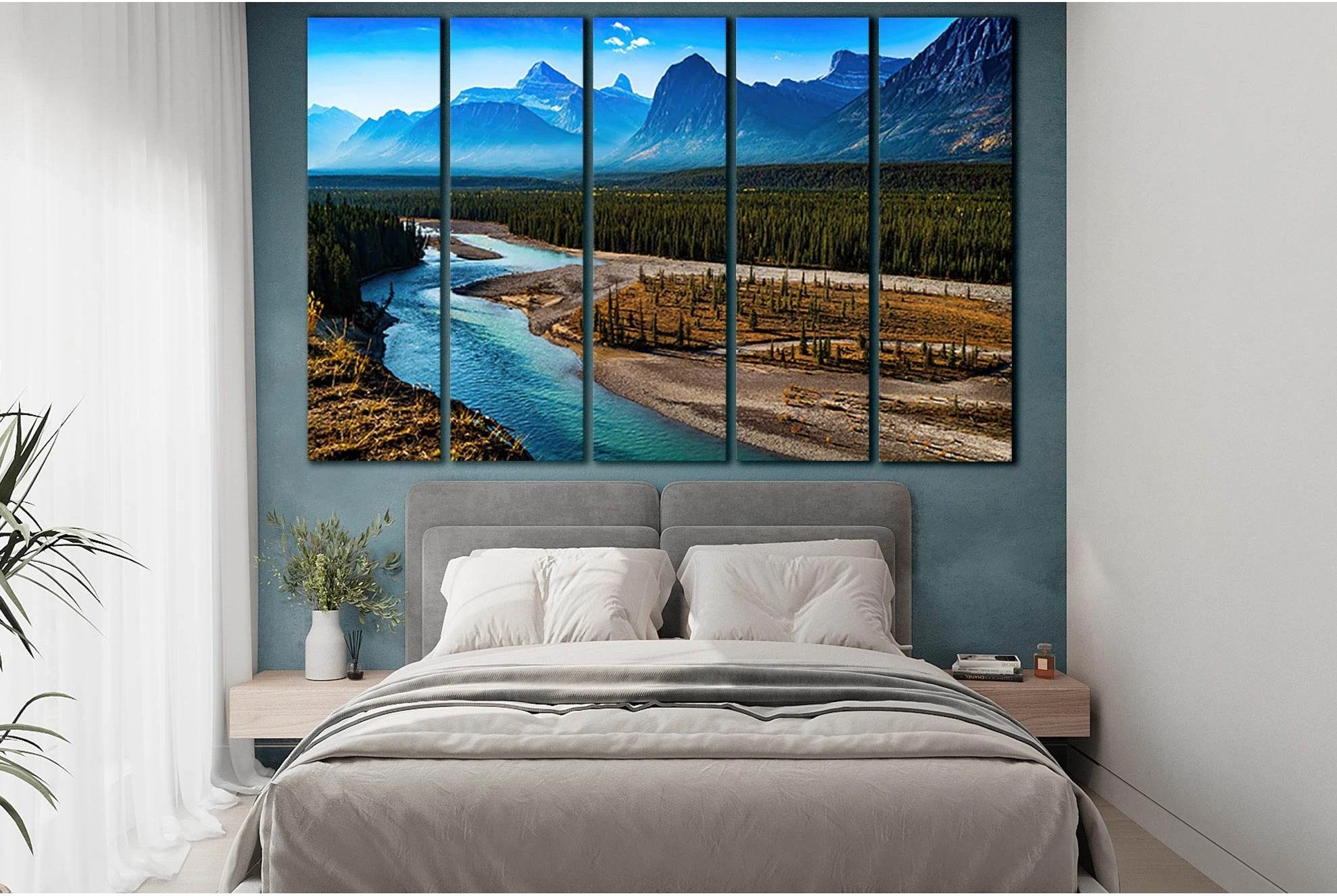 Landscape Mountain And River №SL1600 Ready to Hang Canvas Print - Zellart Canvas Prints 0new, ALL_Products, Mountains Wall Art, Nature Wall Art